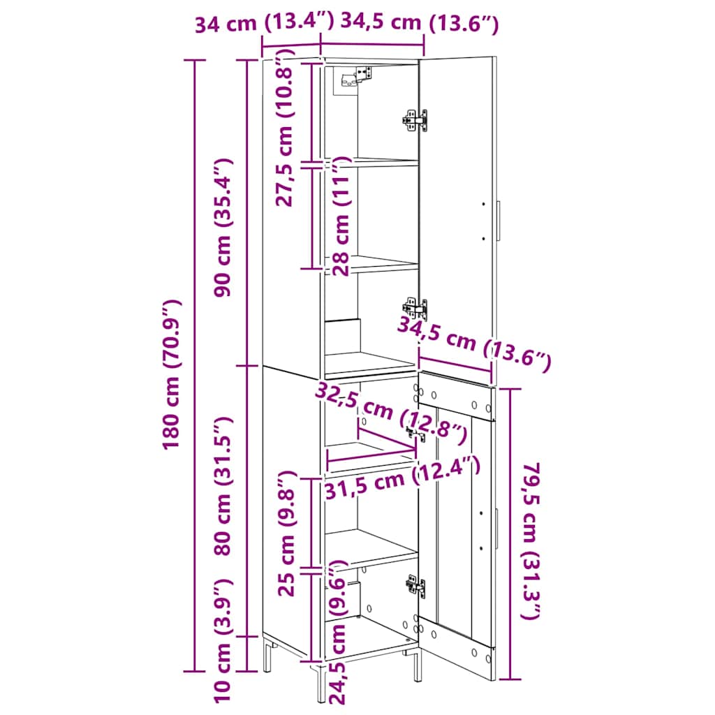 Highboard Crni hrast 34,5 x 34 x 180 cm Konstruirano drvo