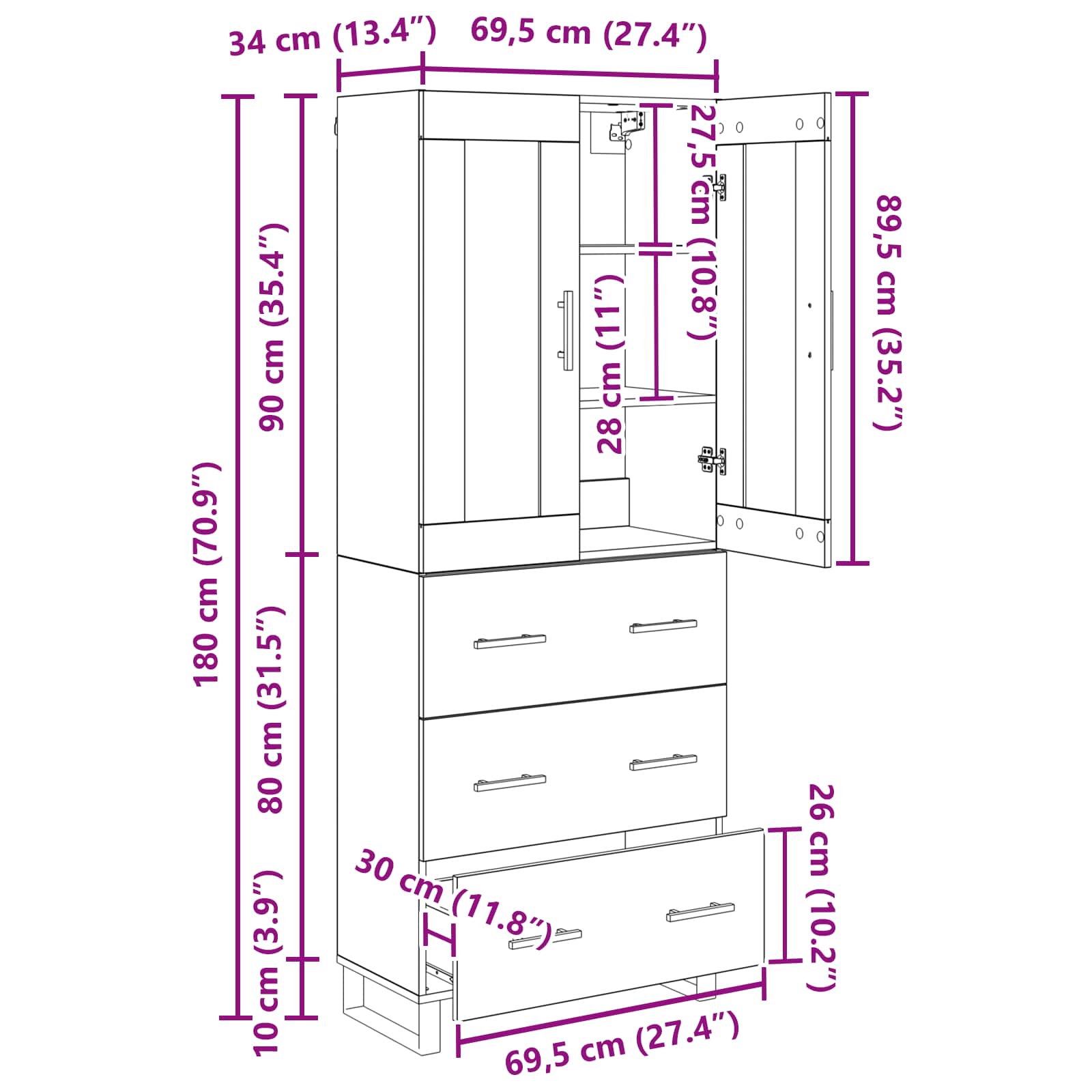 Highboard s ladicama 2 pcs Crni hrast Inženjerska drva i staklo