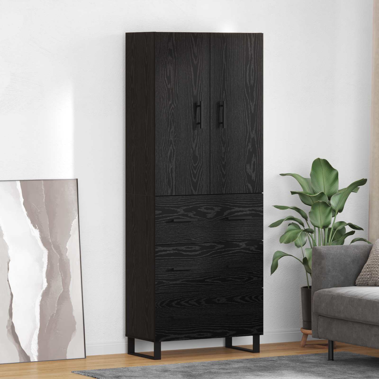 Highboard s ladicama 2 pcs Crni hrast 69,5 x 34 x 180 cm