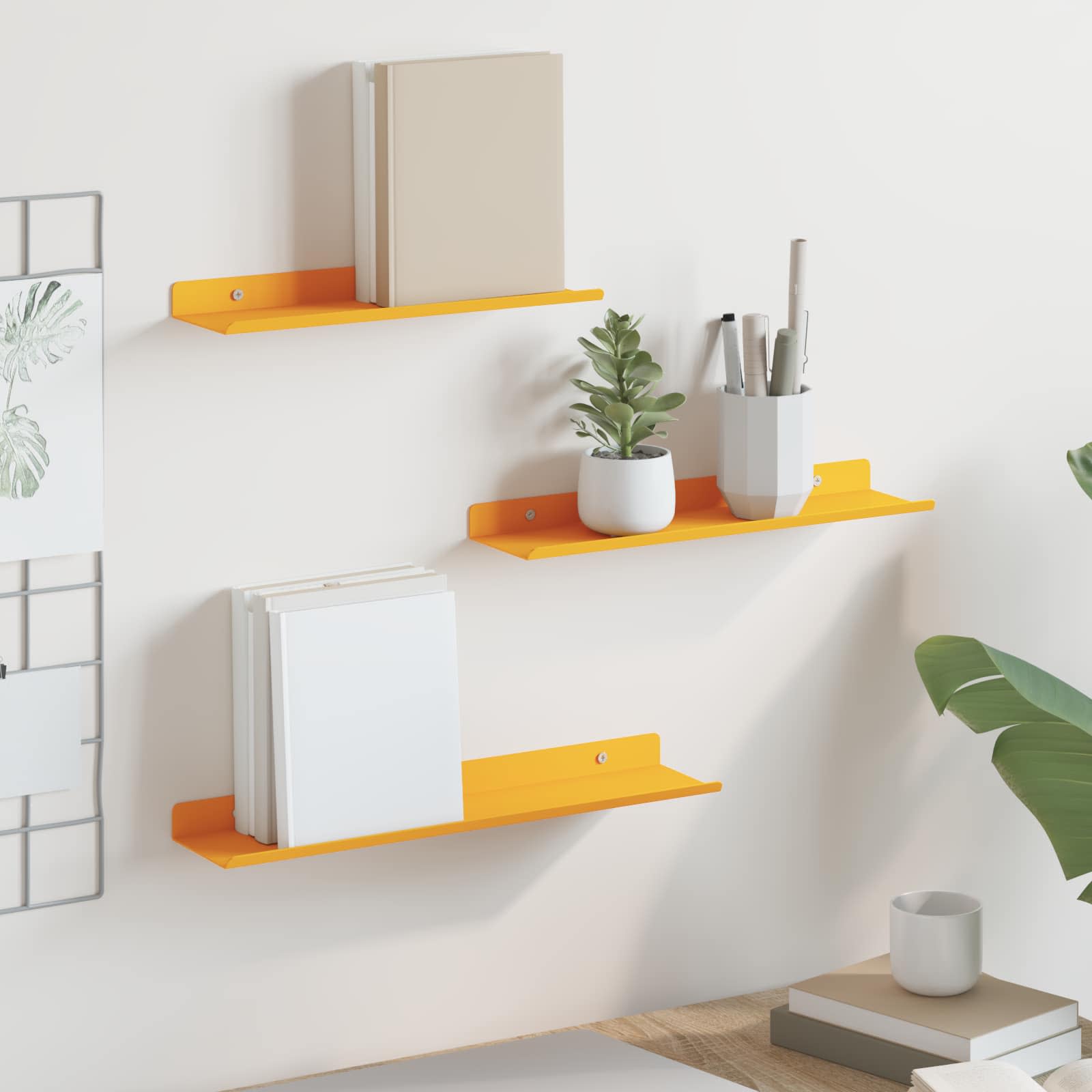 Lebdeća polica Zidne 3 pcs Žuta 40 x 9 x 2,5 cm Čelik