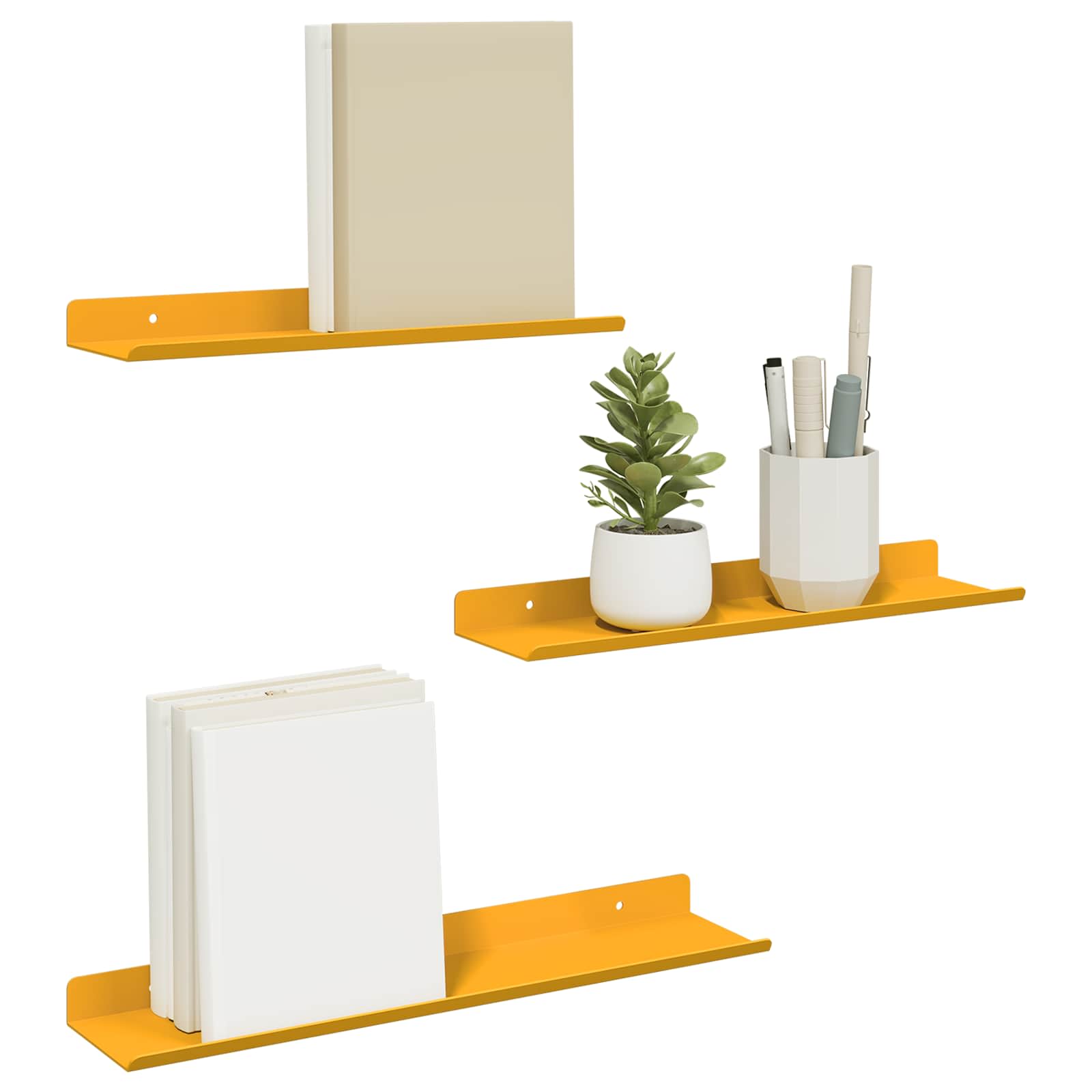 Lebdeća polica Zidne 3 pcs Žuta 40 x 9 x 2,5 cm Čelik