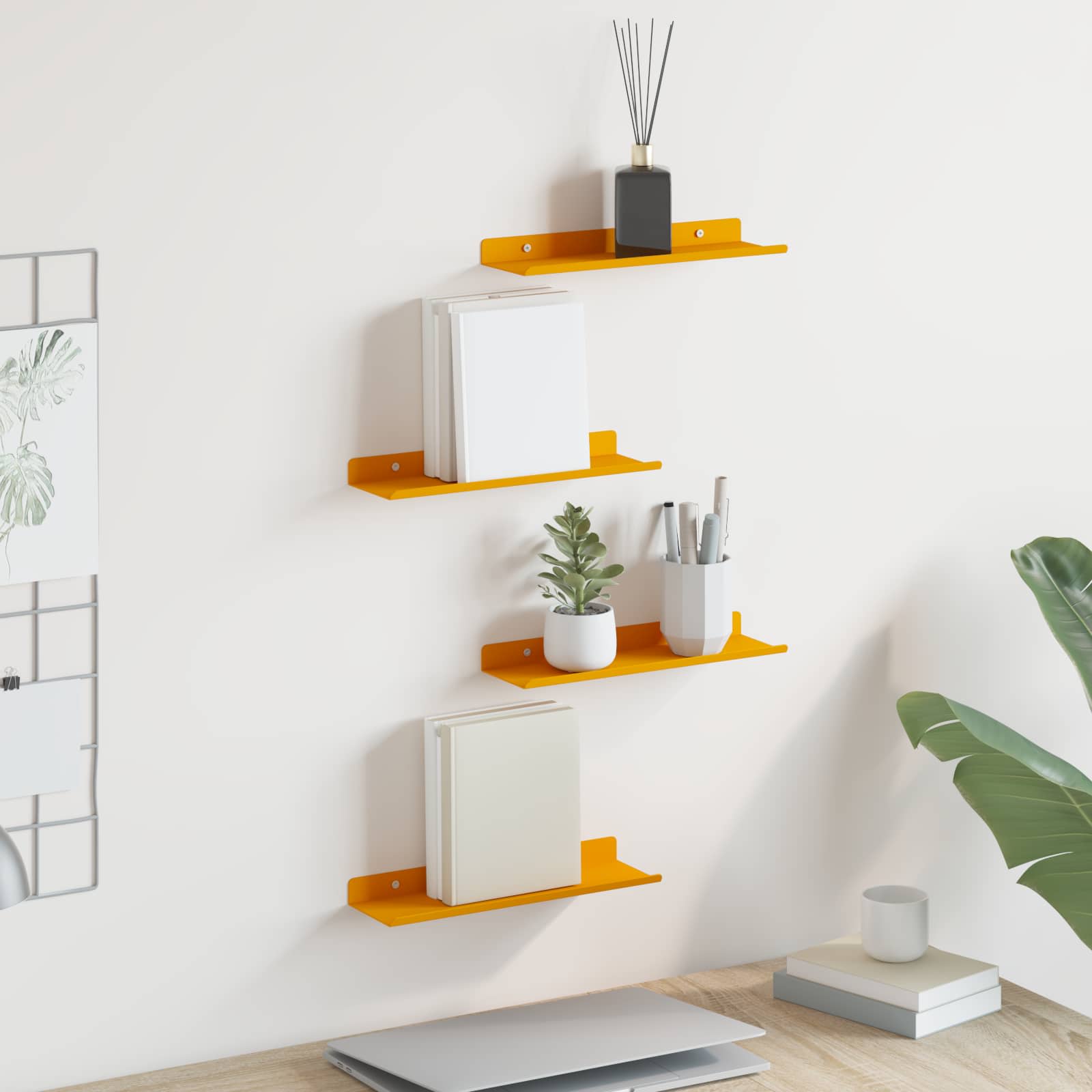 Lebdeća polica Zidne 4 pcs Žuta 30 x 9 x 2,5 cm Čelik
