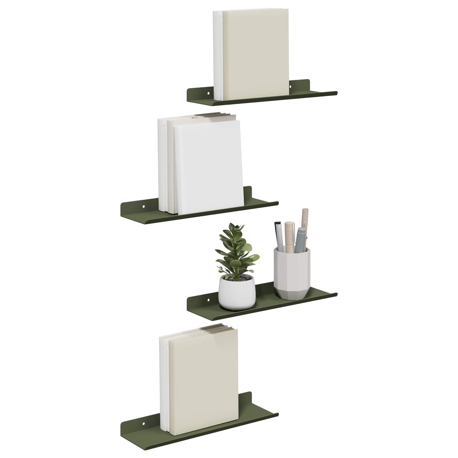 Lebdeća polica 4 pcs Maslinasto zelena 30 x 9 x 2,5 cm Čelik