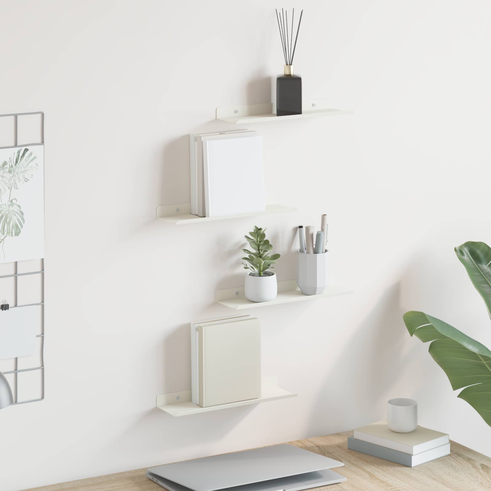 Lebdeća polica Zidne 4 pcs Bijeli 30 x 9 x 2,5 cm Čelik