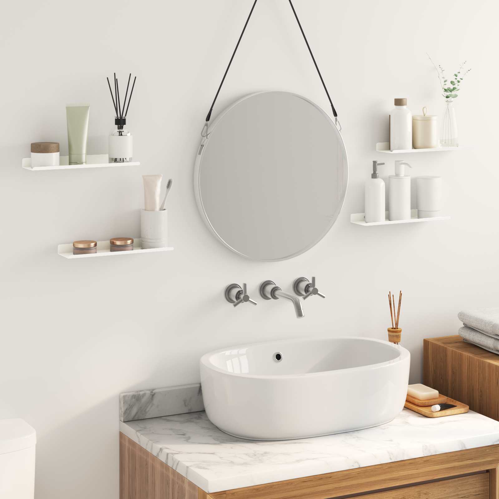 Lebdeća polica Zidne 4 pcs Bijeli 30 x 9 x 2,5 cm Čelik