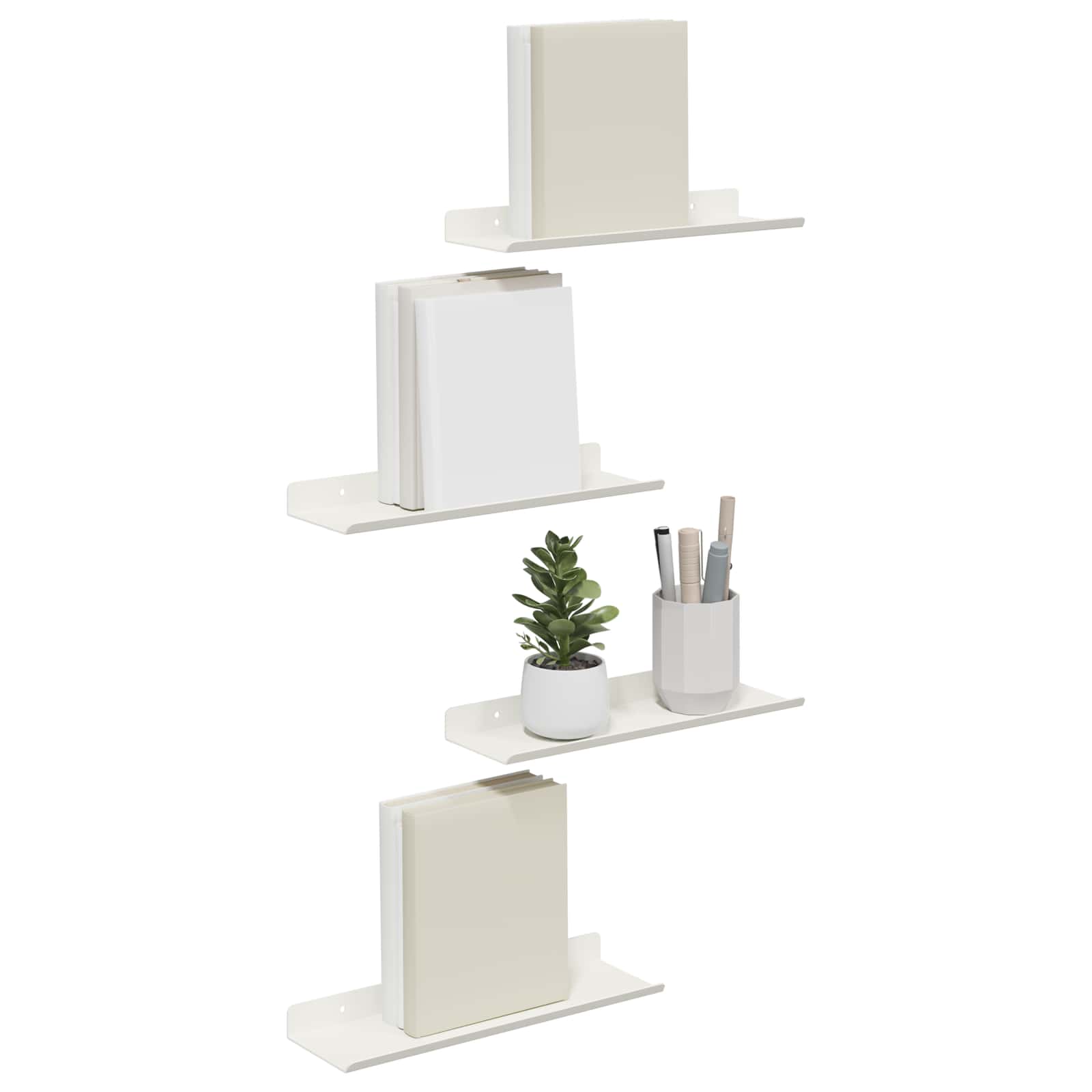 Lebdeća polica Zidne 4 pcs Bijeli 30 x 9 x 2,5 cm Čelik