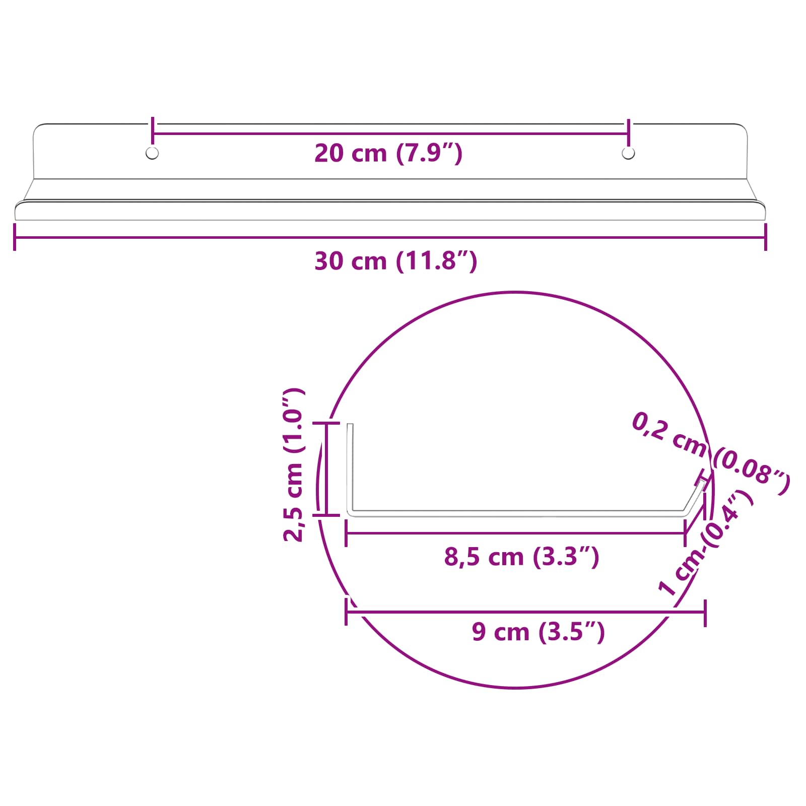 Lebdeća polica Zidne 4 pcs Bijeli 30 x 9 x 2,5 cm Čelik
