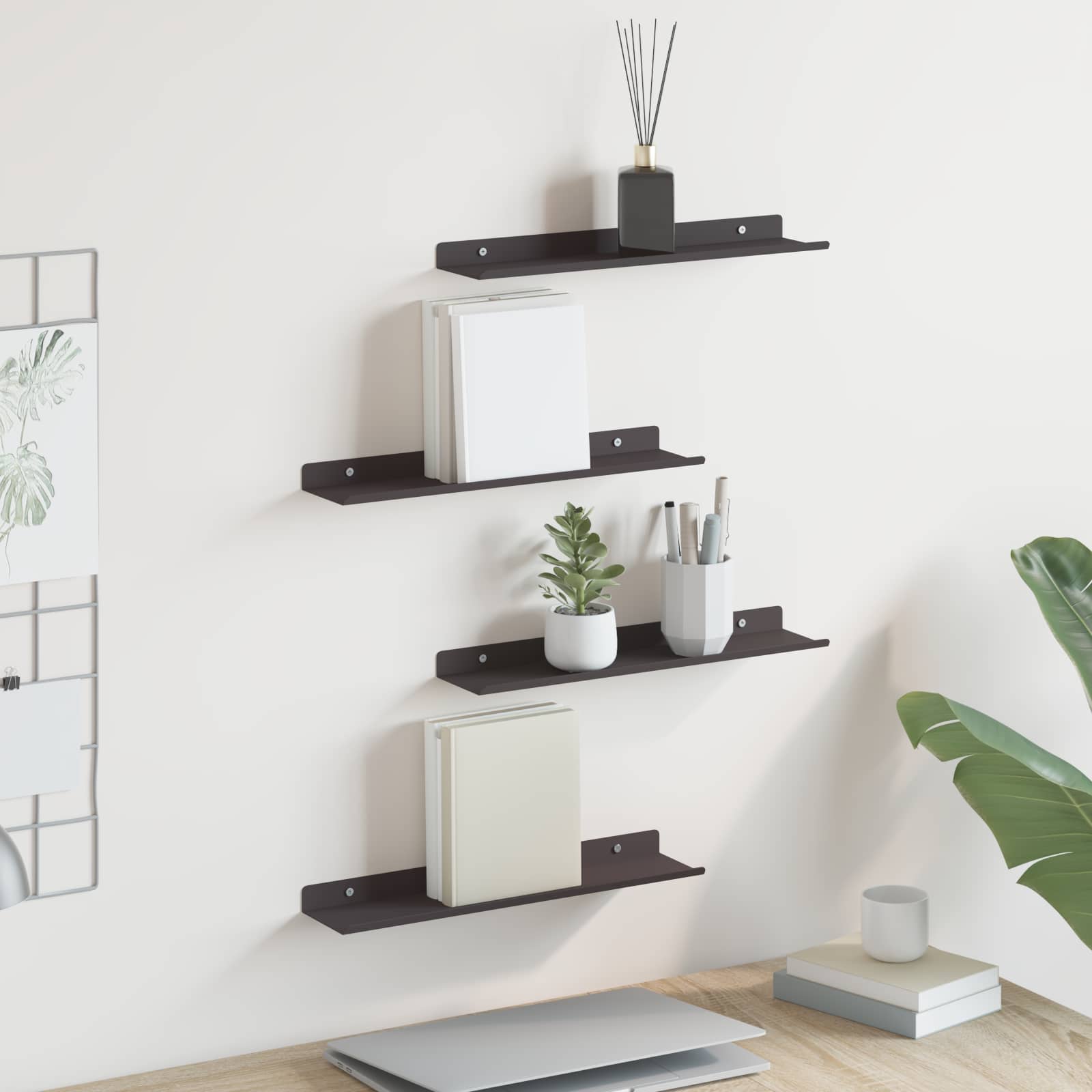 Lebdeća polica Zidne 4 pcs Crna 40 x 8,5 x 2,5 cm Čelik