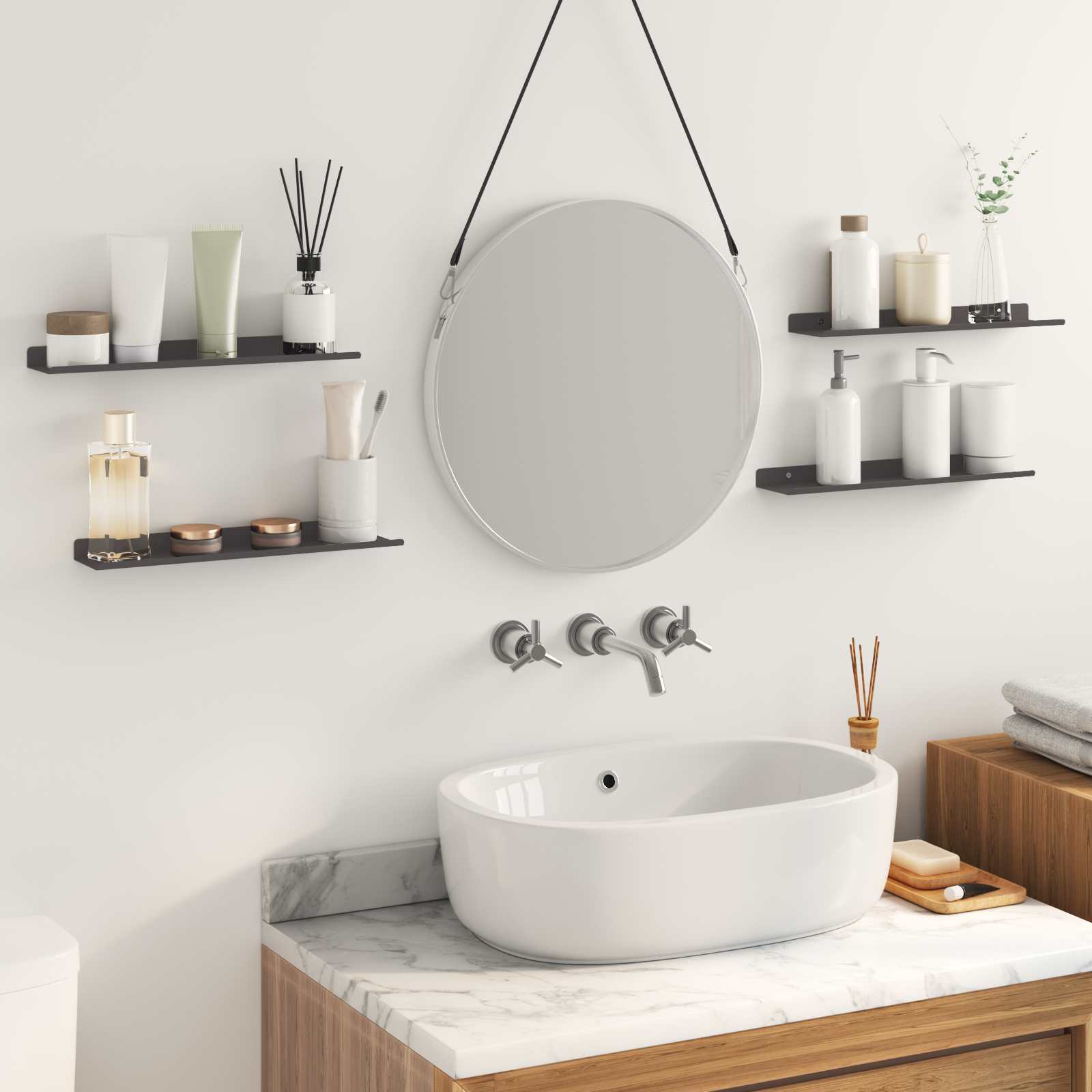 Lebdeća polica Zidne 4 pcs Crna 40 x 8,5 x 2,5 cm Čelik