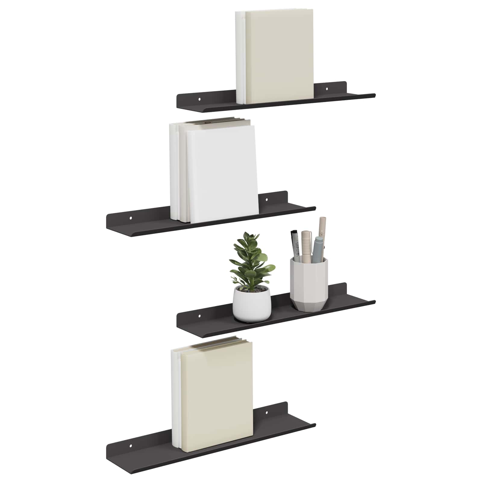 Lebdeća polica Zidne 4 pcs Crna 40 x 8,5 x 2,5 cm Čelik