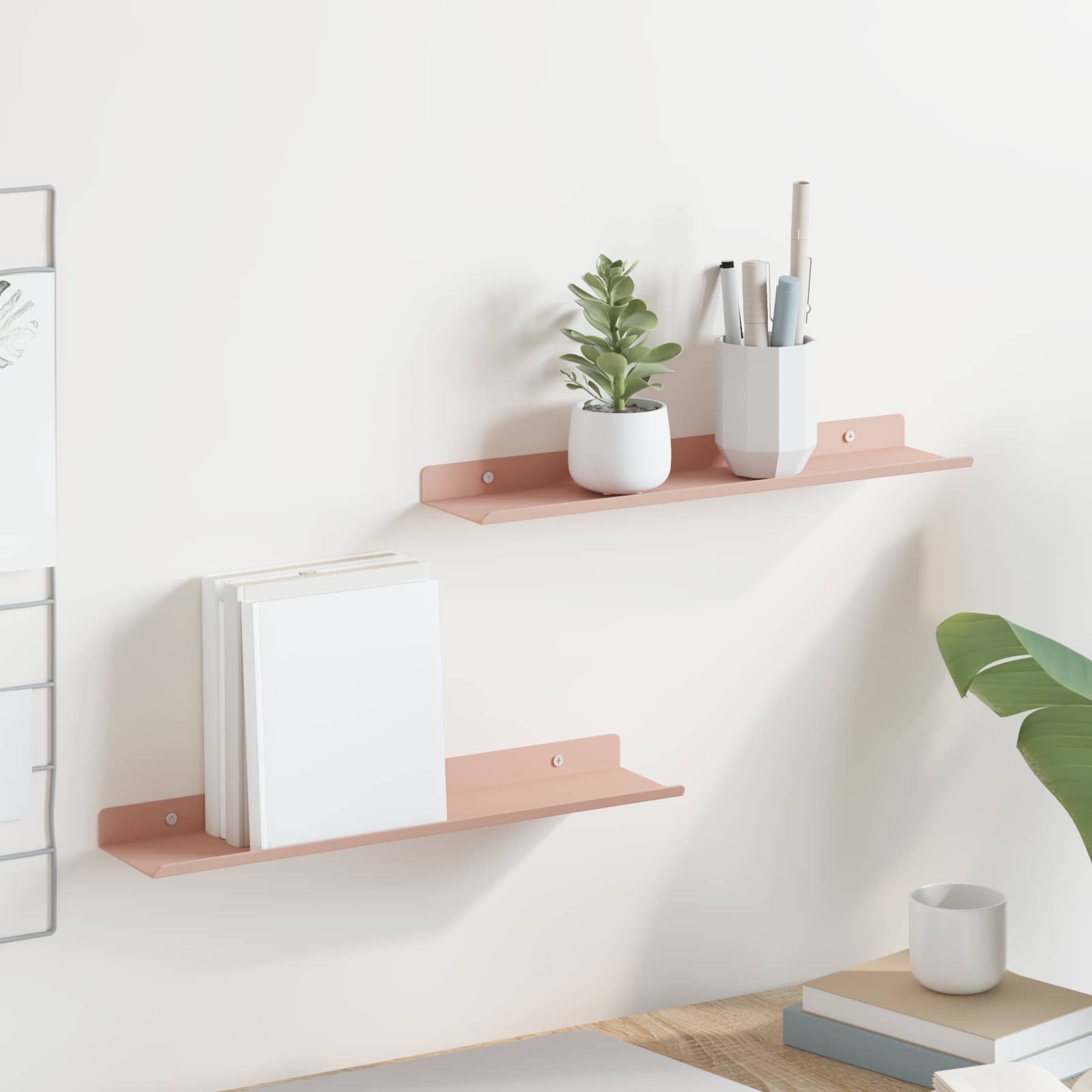 Lebdeća polica Zidne 2 pcs Ružičasta 40 x 8,5 x 2,5 cm Čelik