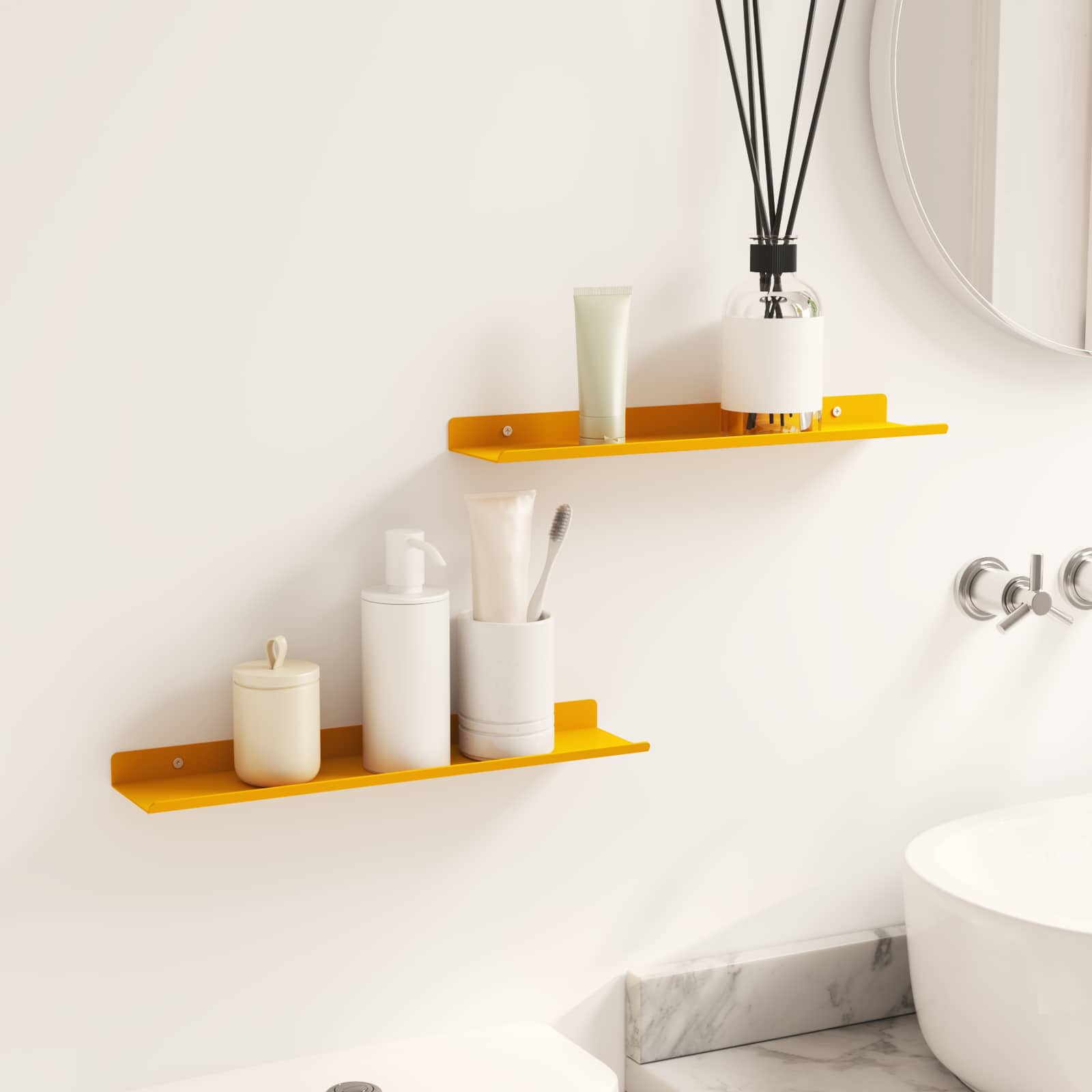 Lebdeća polica Zidne 2 pcs Žuta 40 x 8,5 x 2,5 cm Čelik