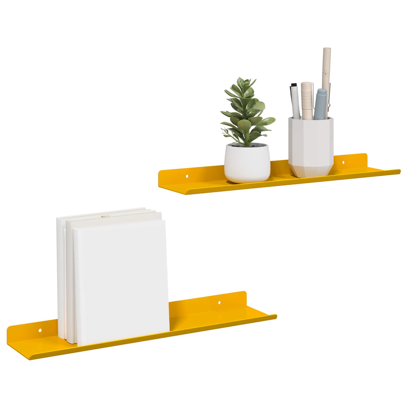 Lebdeća polica Zidne 2 pcs Žuta 40 x 8,5 x 2,5 cm Čelik