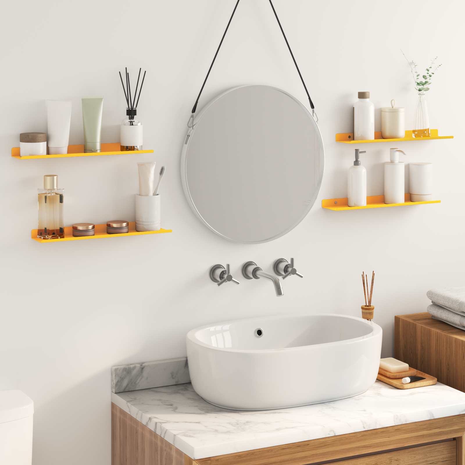 Lebdeća polica Zidne 4 pcs Žuta 40 x 8,5 x 2,5 cm Čelik