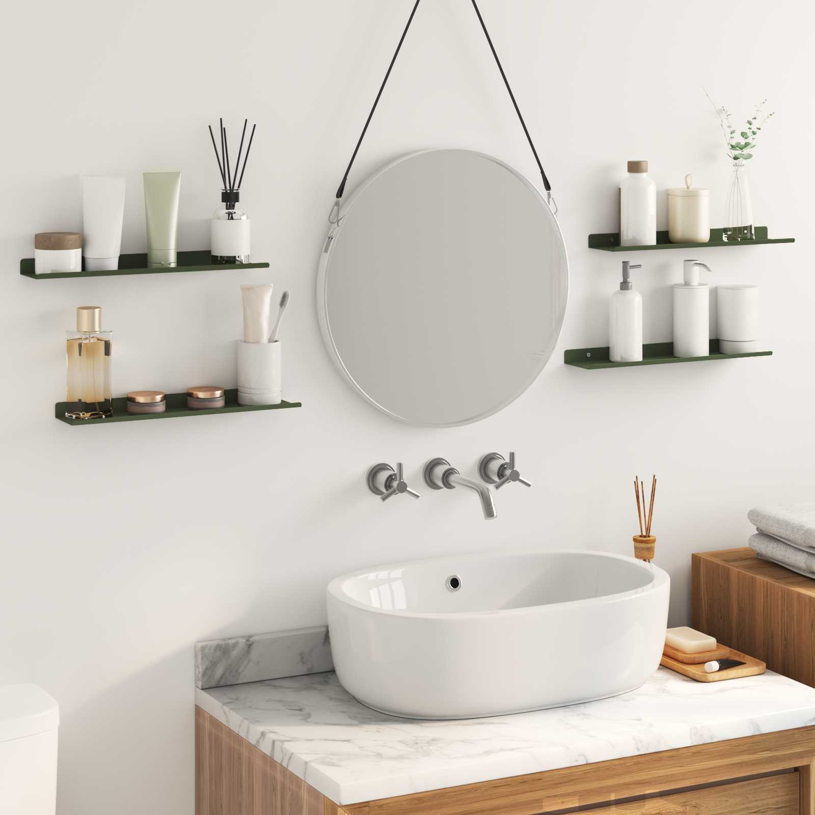 Lebdeća polica 4 pcs Maslinasto zelena 40 x 8,5 x 2,5 cm Čelik