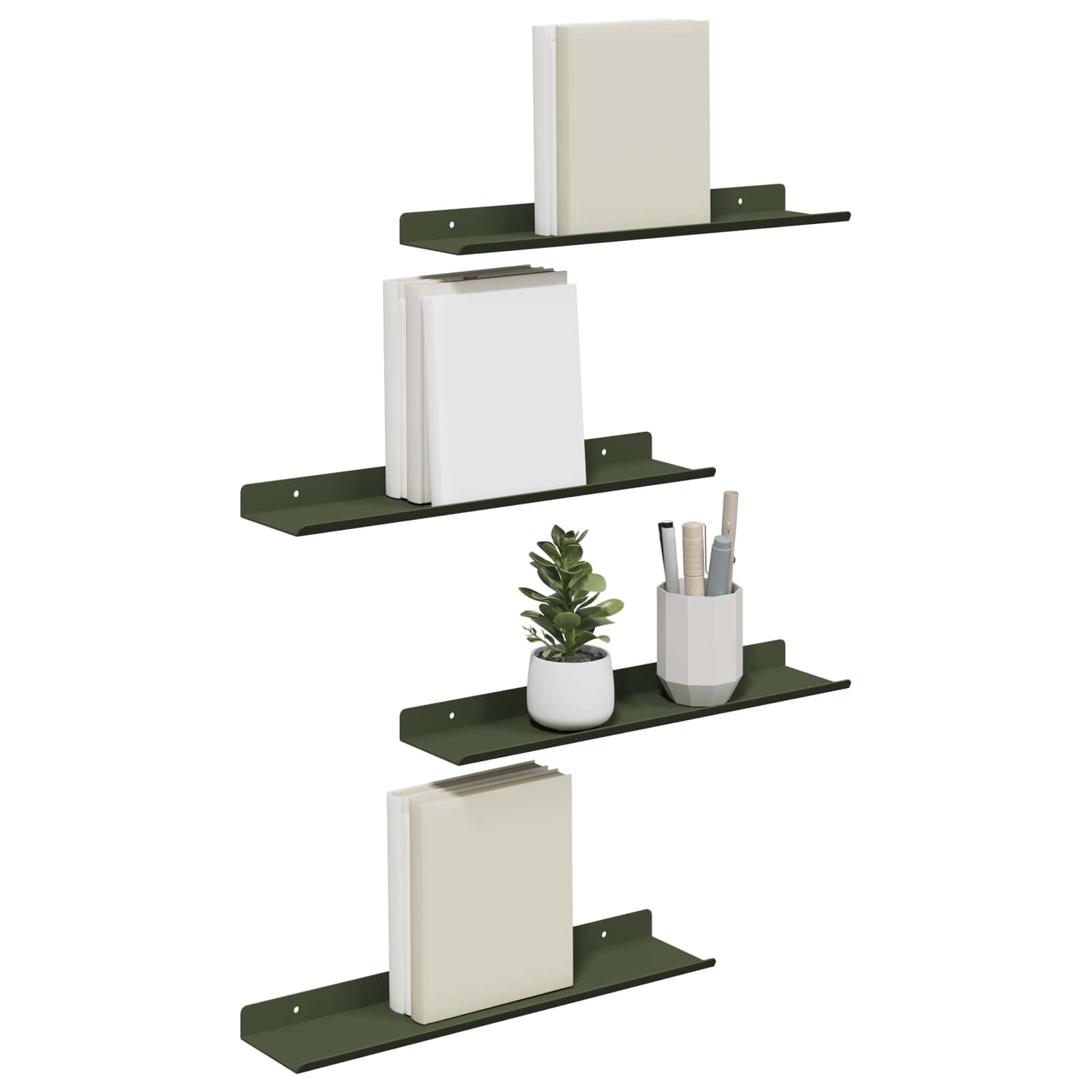 Lebdeća polica 4 pcs Maslinasto zelena 40 x 8,5 x 2,5 cm Čelik