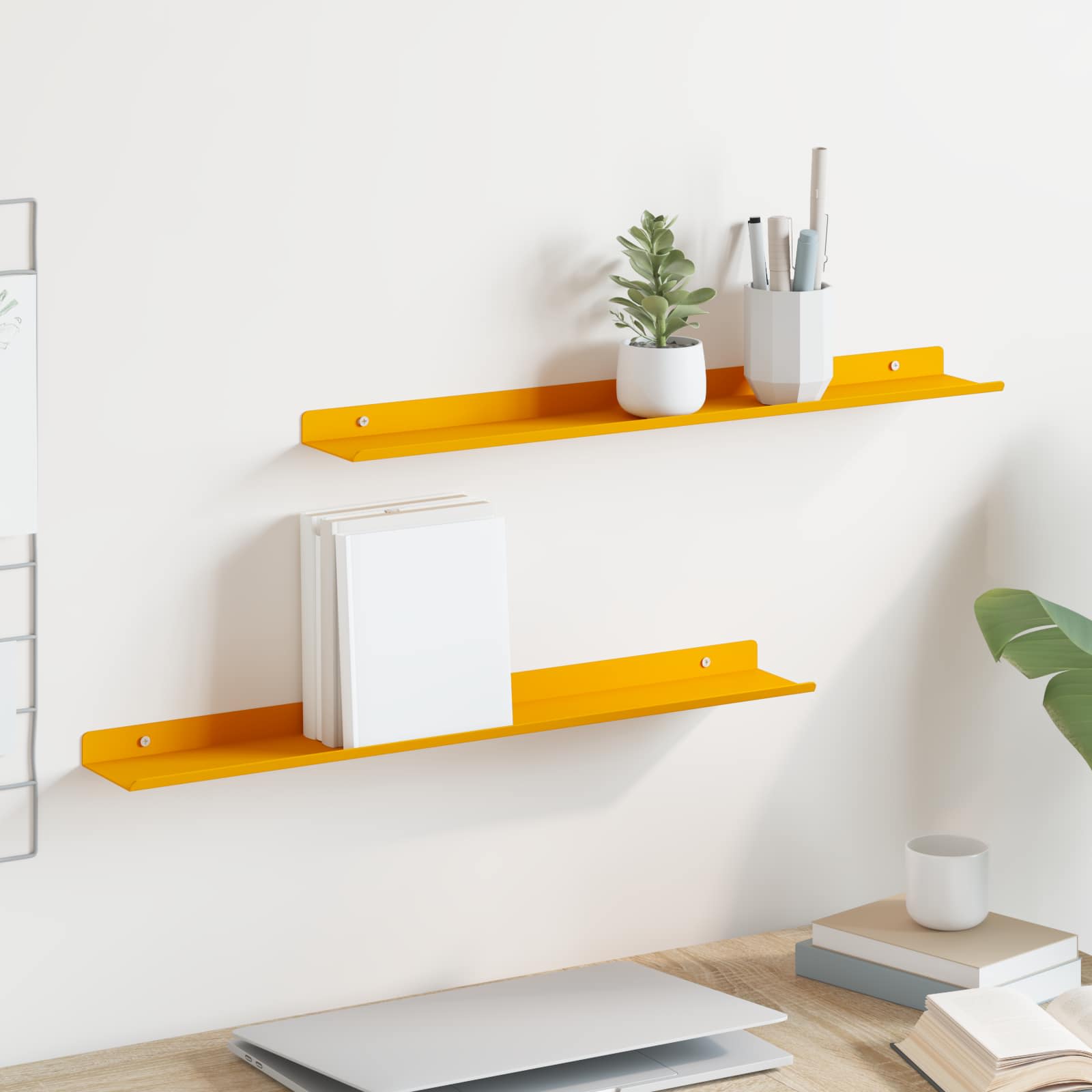 Lebdeća polica Zidne 2 pcs Žuta 60 x 8,5 x 2,5 cm Čelik