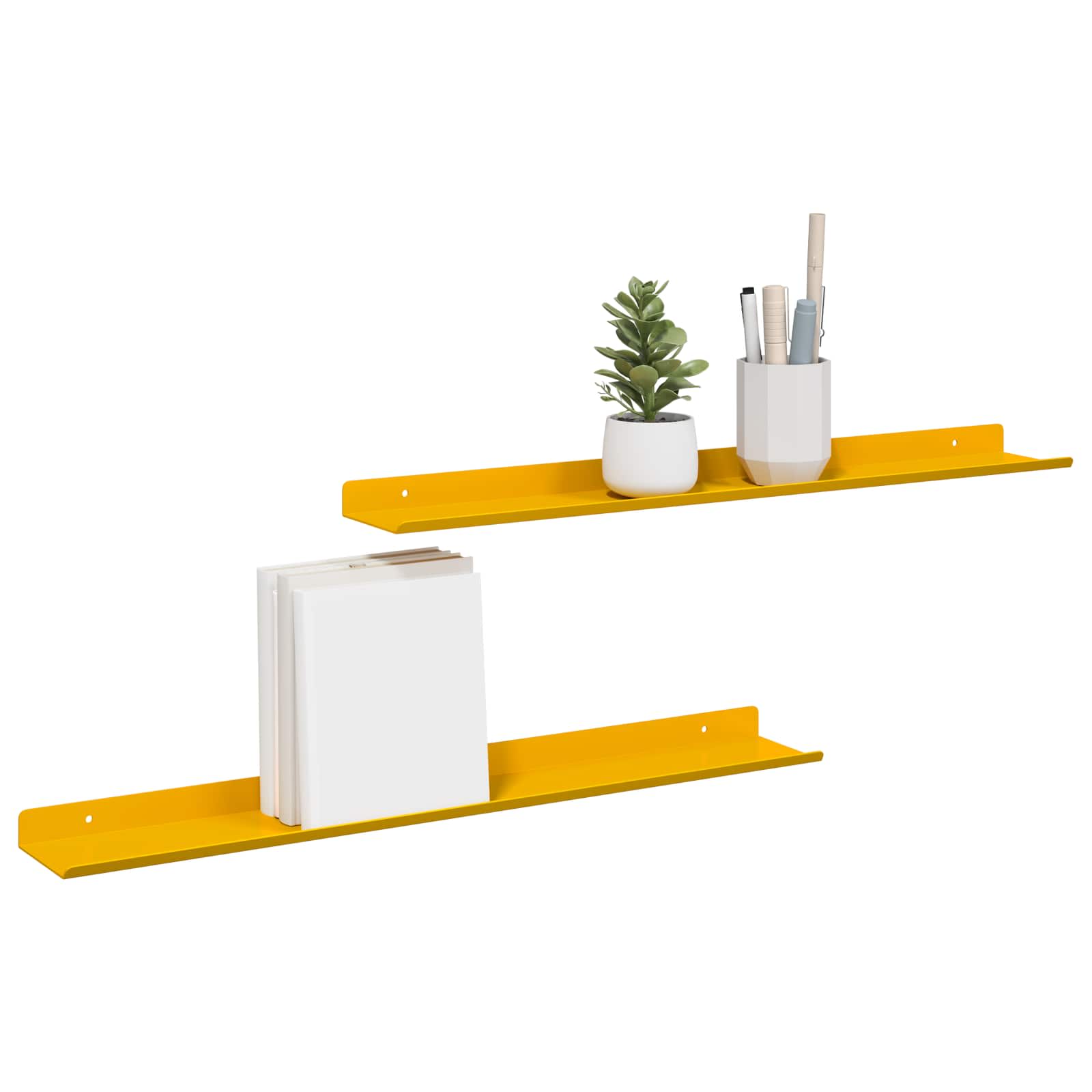 Lebdeća polica Zidne 2 pcs Žuta 60 x 8,5 x 2,5 cm Čelik