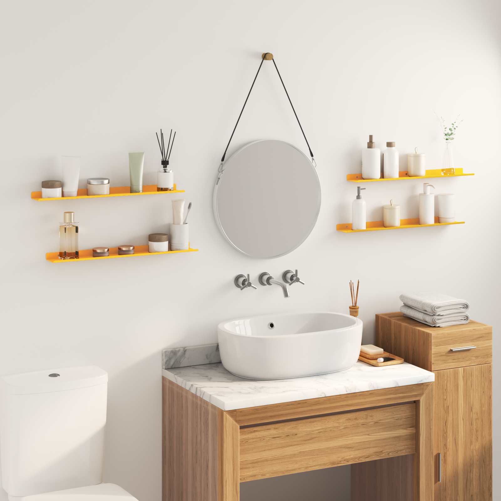 Lebdeća polica Zidne 4 pcs Žuta 60 x 8,5 x 2,5 cm Čelik