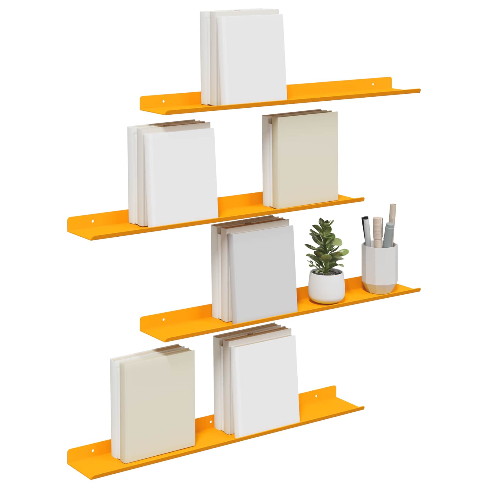Lebdeća polica Zidne 4 pcs Žuta 60 x 8,5 x 2,5 cm Čelik