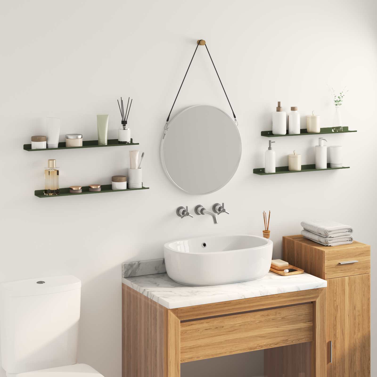 Lebdeća polica 4 pcs Maslinasto zelena 60 x 8,5 x 2,5 cm Čelik
