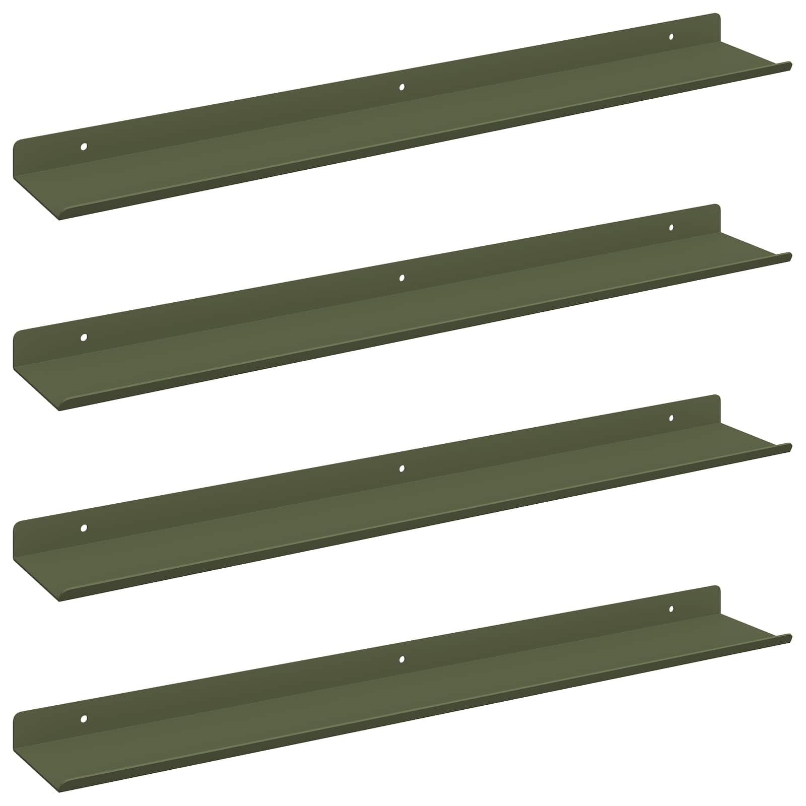 Lebdeća polica 4 pcs Maslinasto zelena 60 x 8,5 x 2,5 cm Čelik