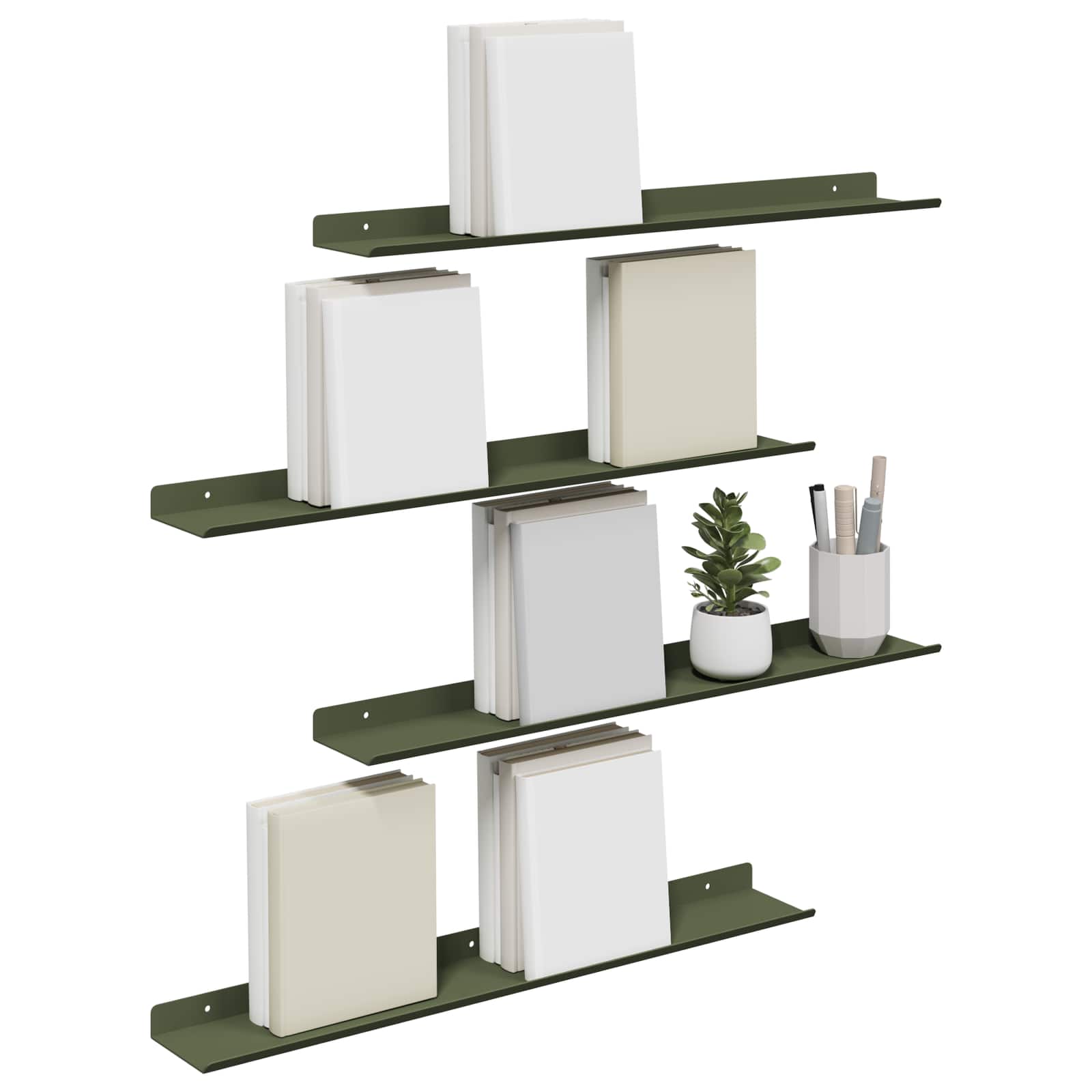 Lebdeća polica 4 pcs Maslinasto zelena 60 x 8,5 x 2,5 cm Čelik