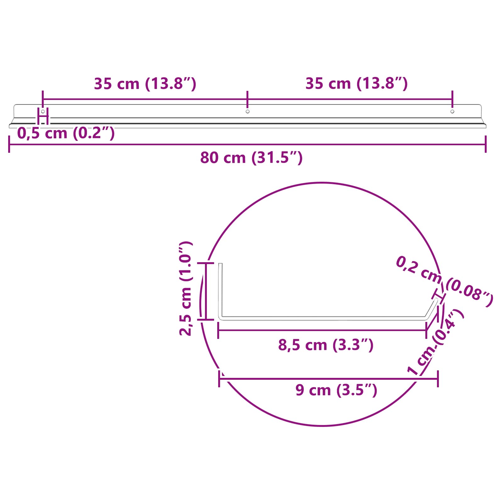 Lebdeća polica Zidne 2 pcs Antracit 80 x 9 x 2,5 cm Čelik