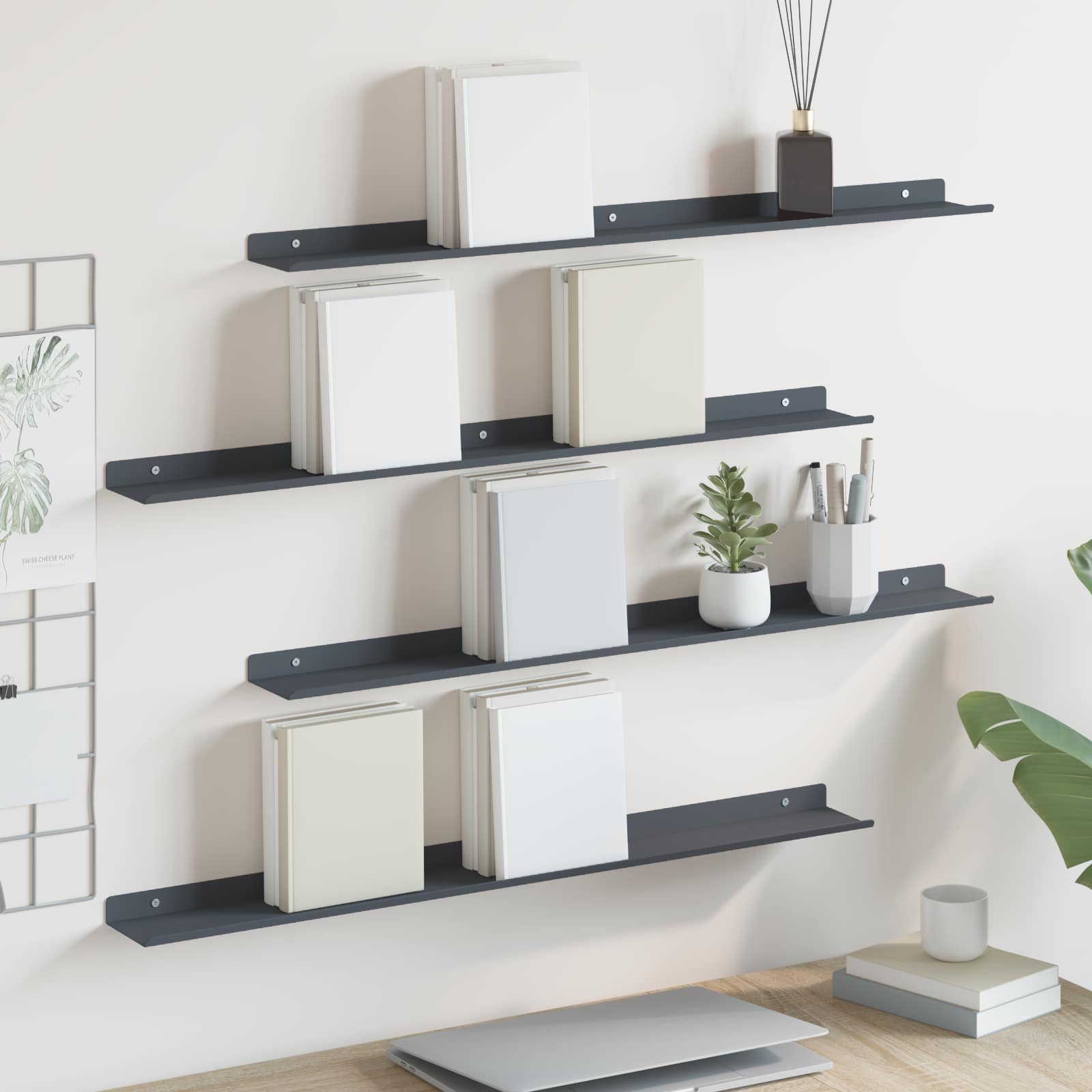 Lebdeća polica Zidne 4 pcs Antracit 80 x 9 x 2,5 cm Čelik