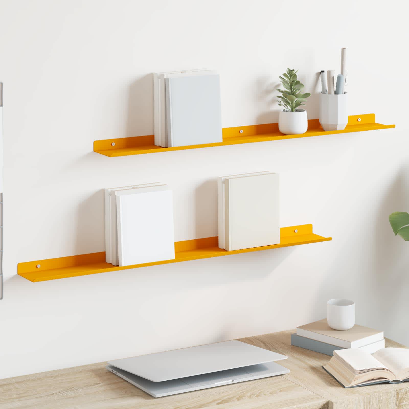 Lebdeća polica Zidne 2 pcs Žuta 80 x 9 x 2,5 cm Čelik