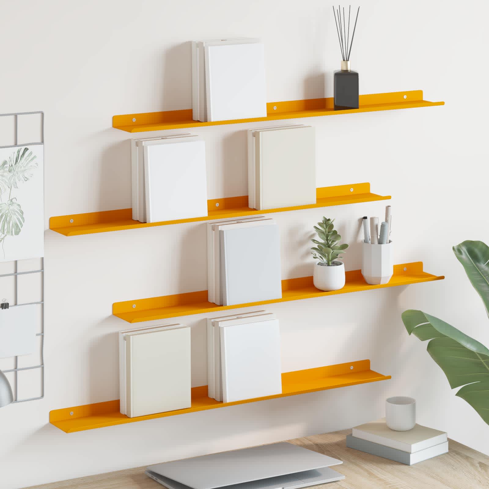 Lebdeća polica Zidne 4 pcs Žuta 80 x 9 x 2,5 cm Čelik