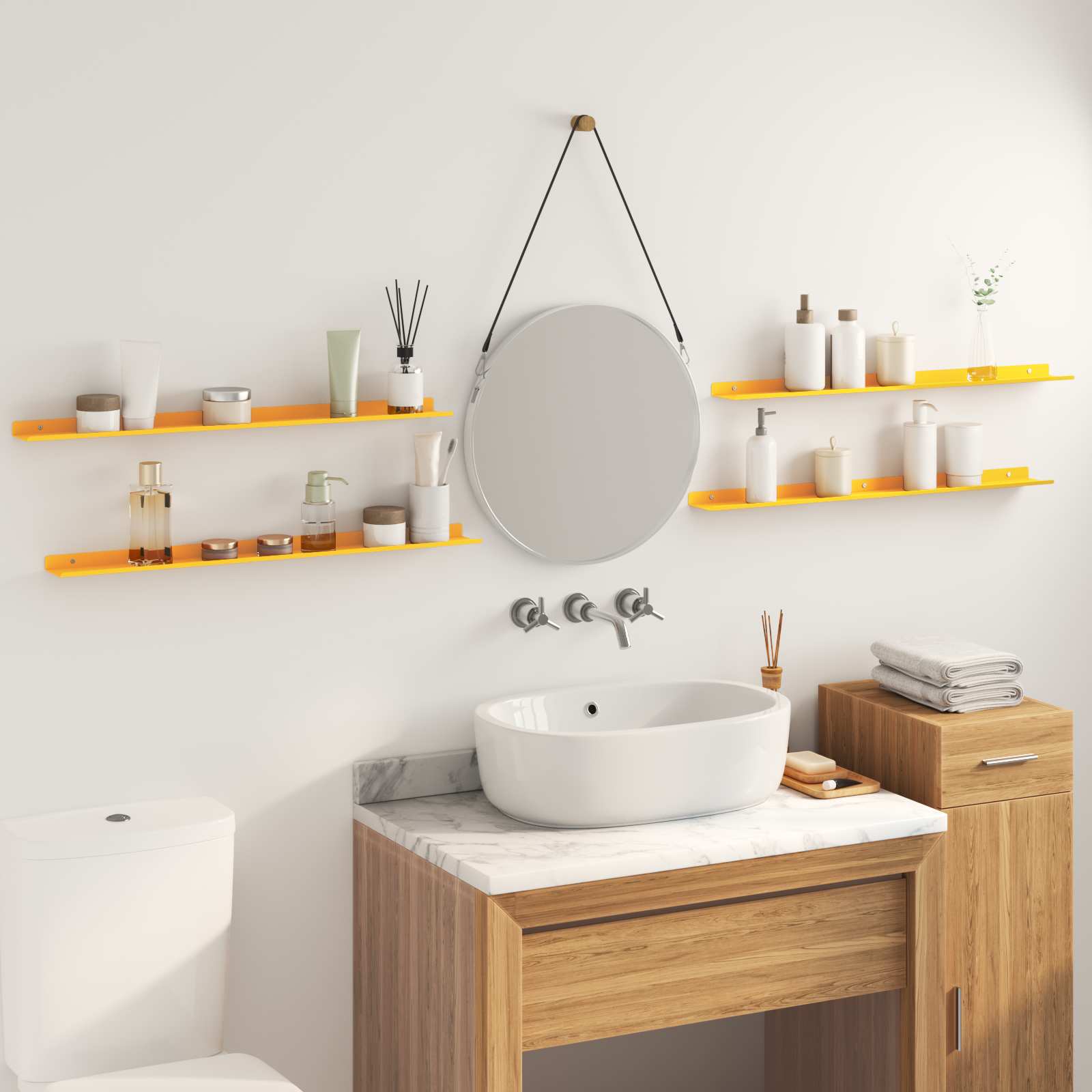 Lebdeća polica Zidne 4 pcs Žuta 80 x 9 x 2,5 cm Čelik