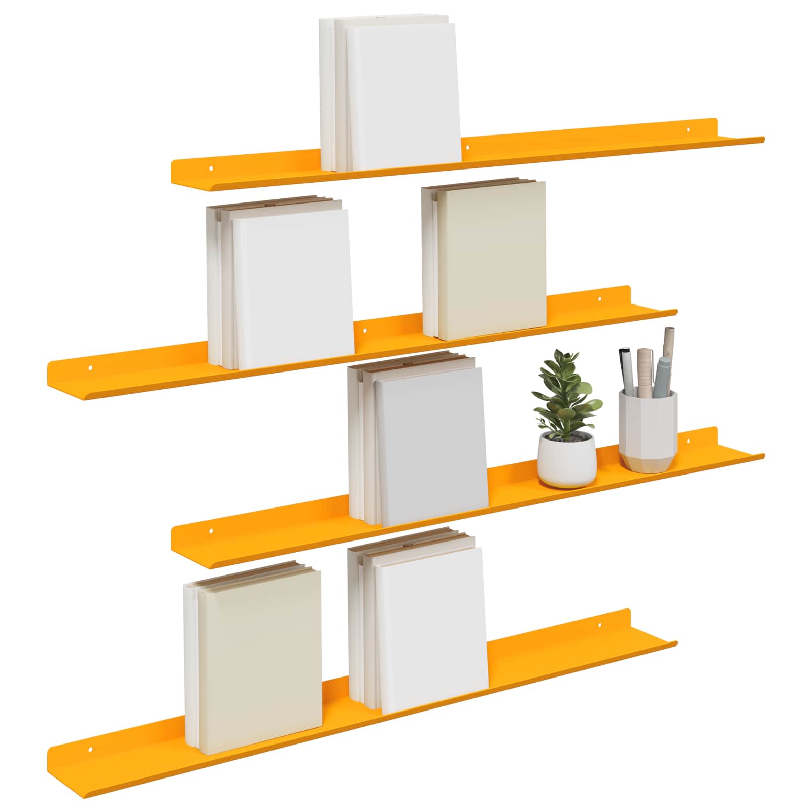 Lebdeća polica Zidne 4 pcs Žuta 80 x 9 x 2,5 cm Čelik