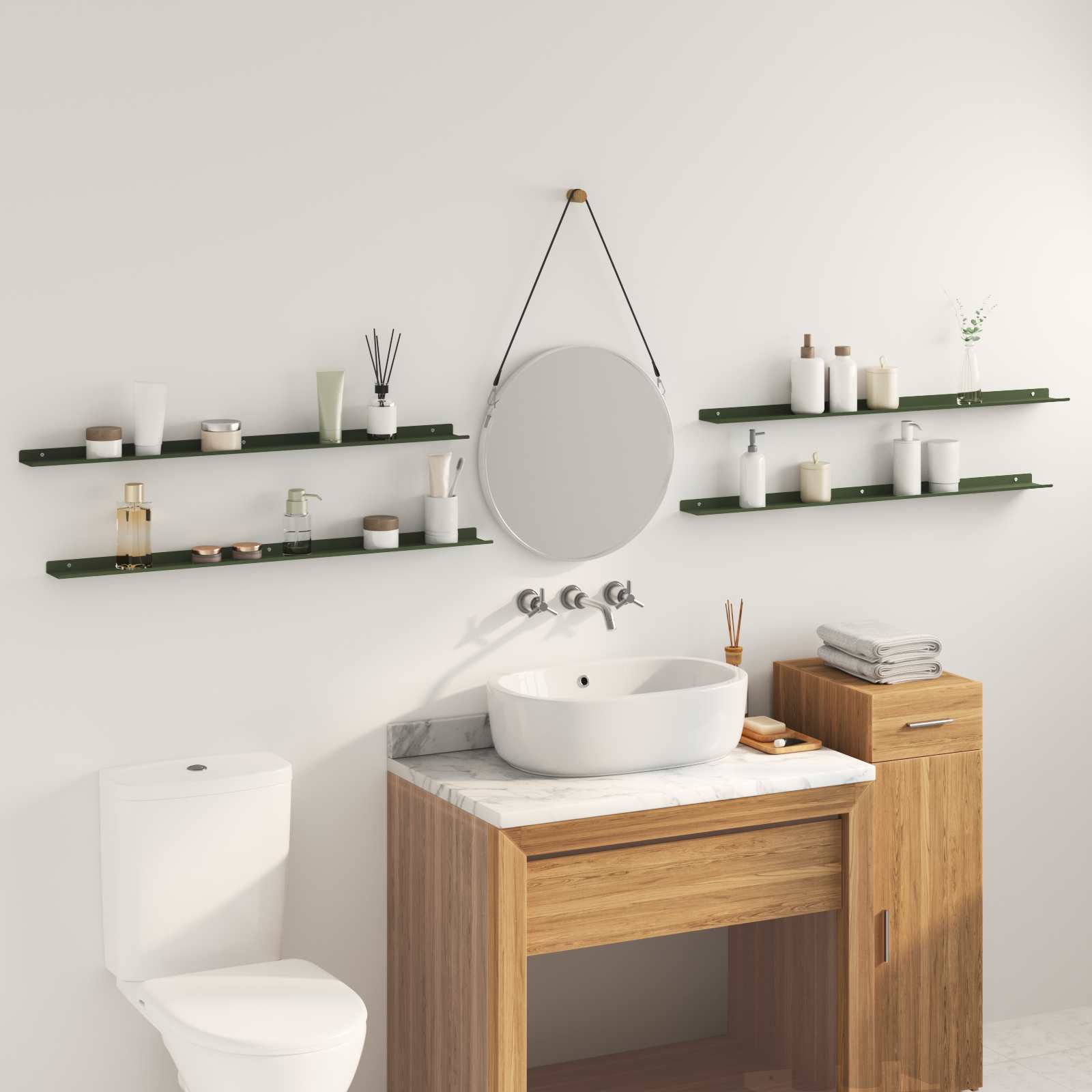 Lebdeća polica 4 pcs Maslinasto zelena 100 x 9 x 2,5 cm Čelik