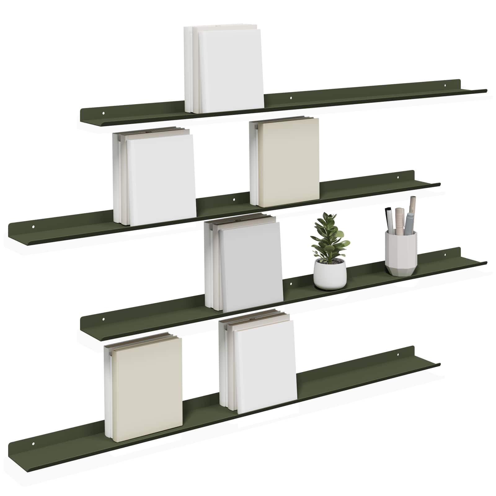 Lebdeća polica 4 pcs Maslinasto zelena 100 x 9 x 2,5 cm Čelik