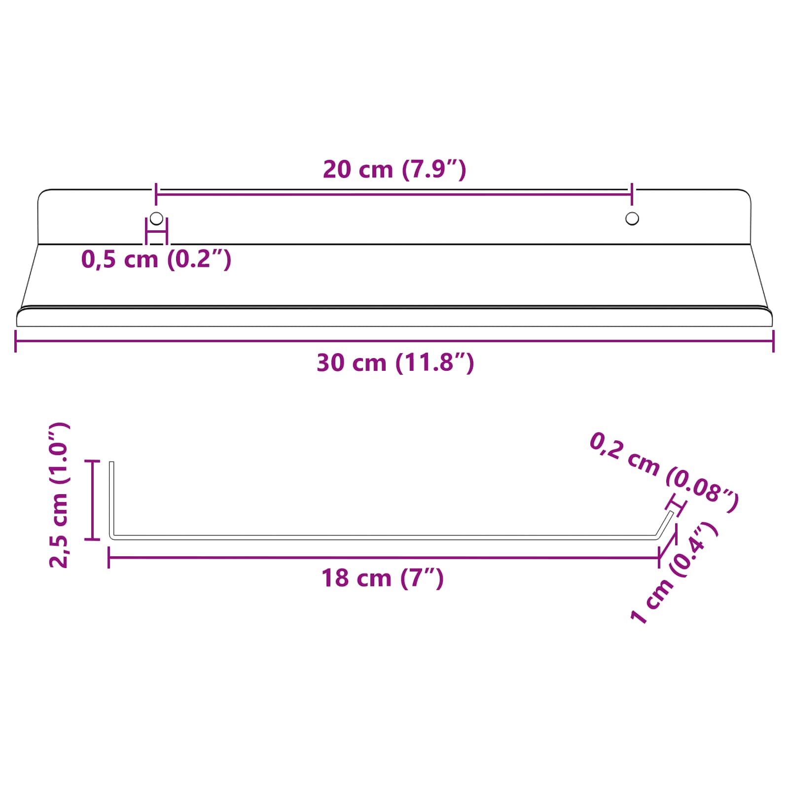 Lebdeća polica Zidne 2 pcs Ružičasta 30 x 18 x 2,5 cm Čelik