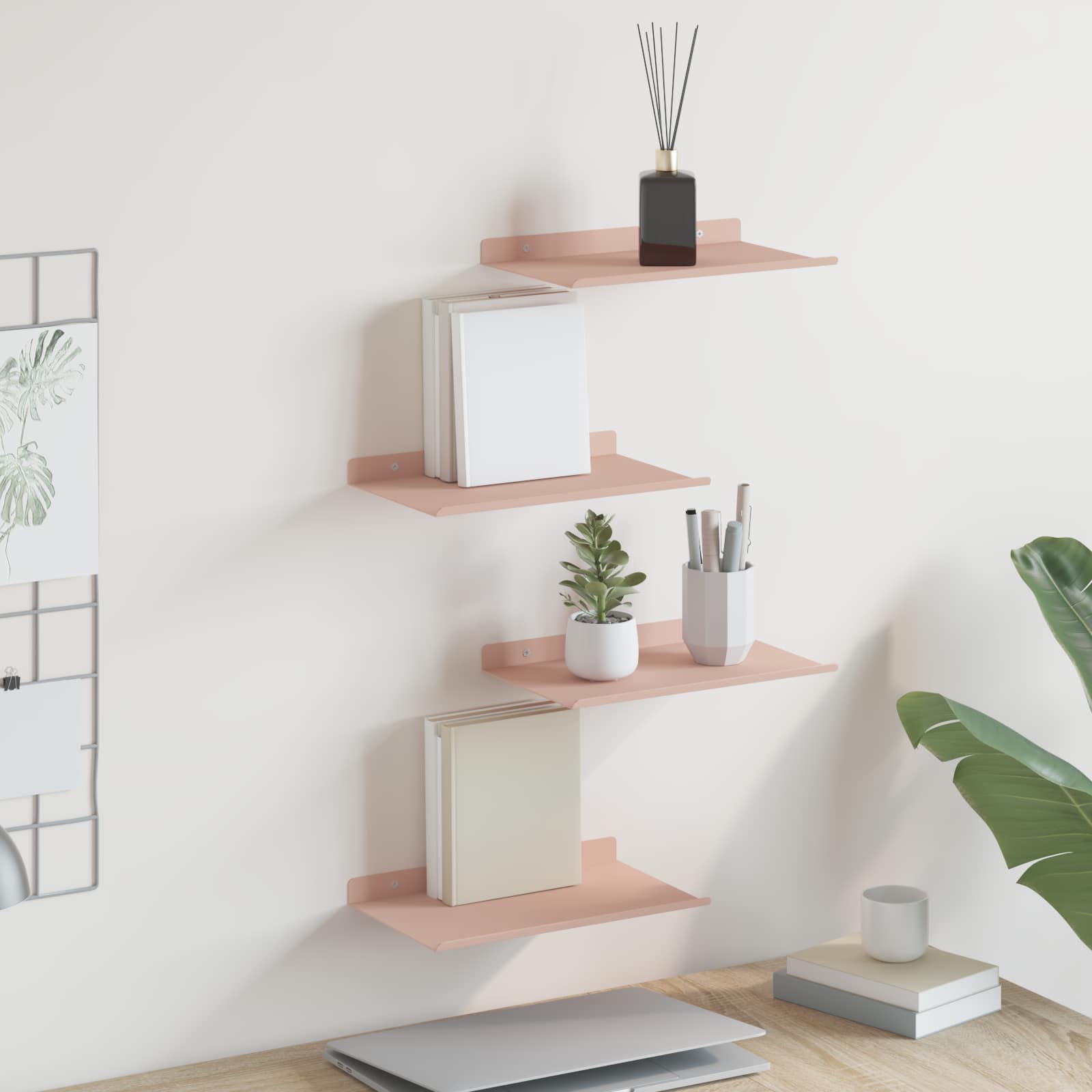 Lebdeća polica Zidne 4 pcs Ružičasta 30 x 18 x 2,5 cm Čelik
