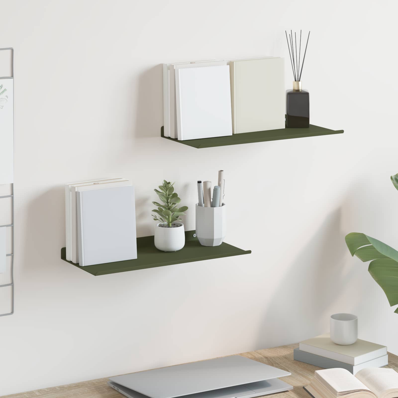 Lebdeća polica 2 pcs Maslinasto zelena 40 x 18 x 2,5 cm Čelik