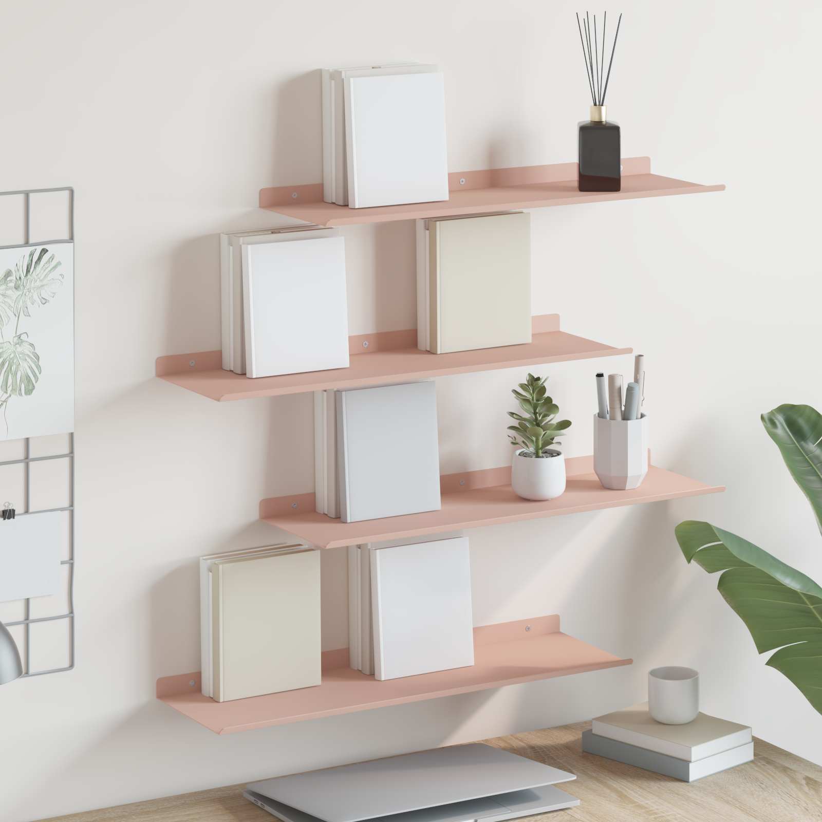Lebdeća polica Zidne 4 pcs Ružičasta 60 x 18 x 2,5 cm Čelik