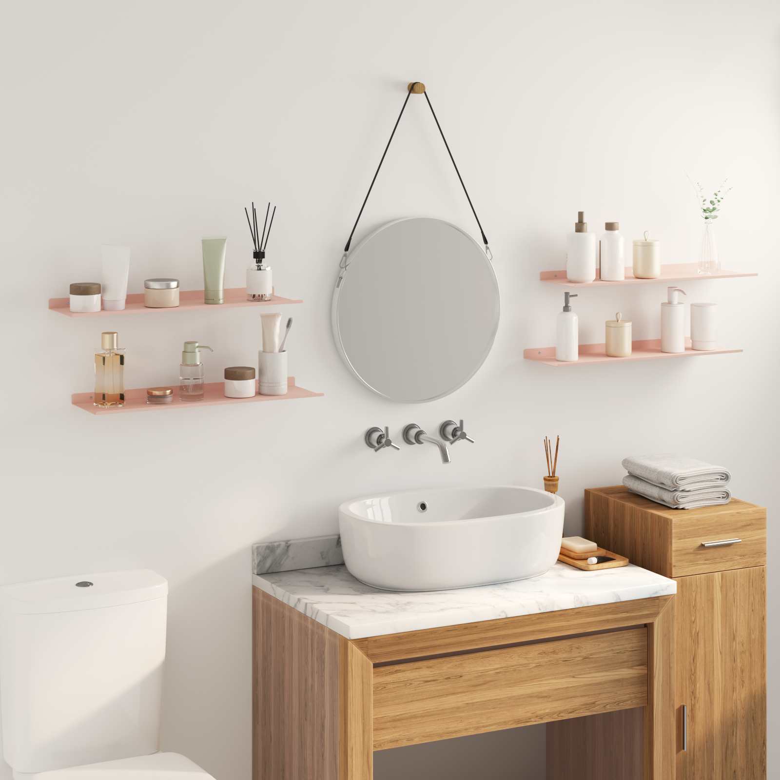 Lebdeća polica Zidne 4 pcs Ružičasta 60 x 18 x 2,5 cm Čelik