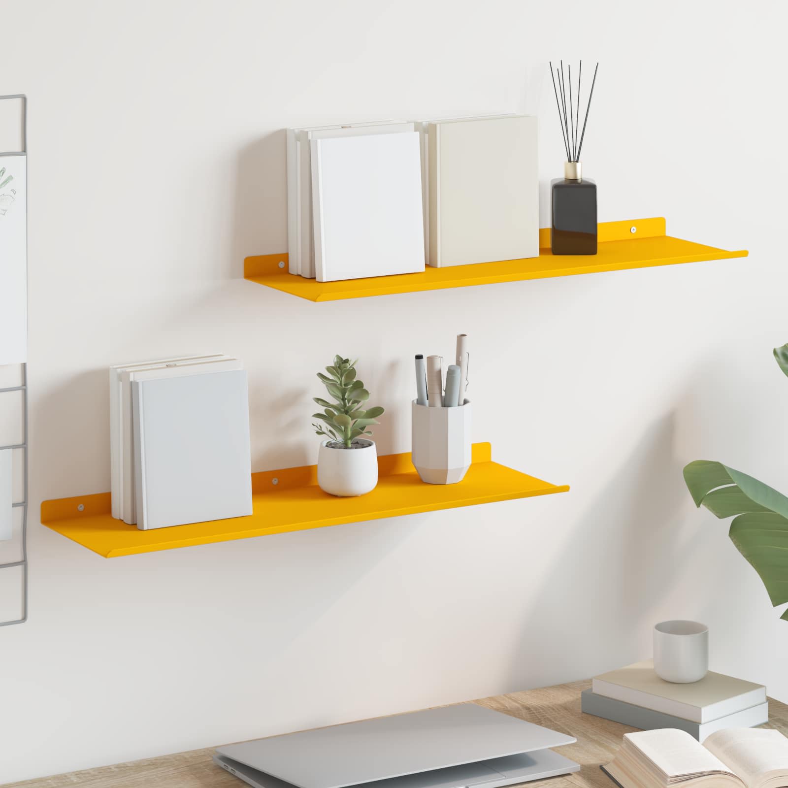Lebdeća polica Zidne 2 pcs Žuta 60 x 18 x 2,5 cm Čelik