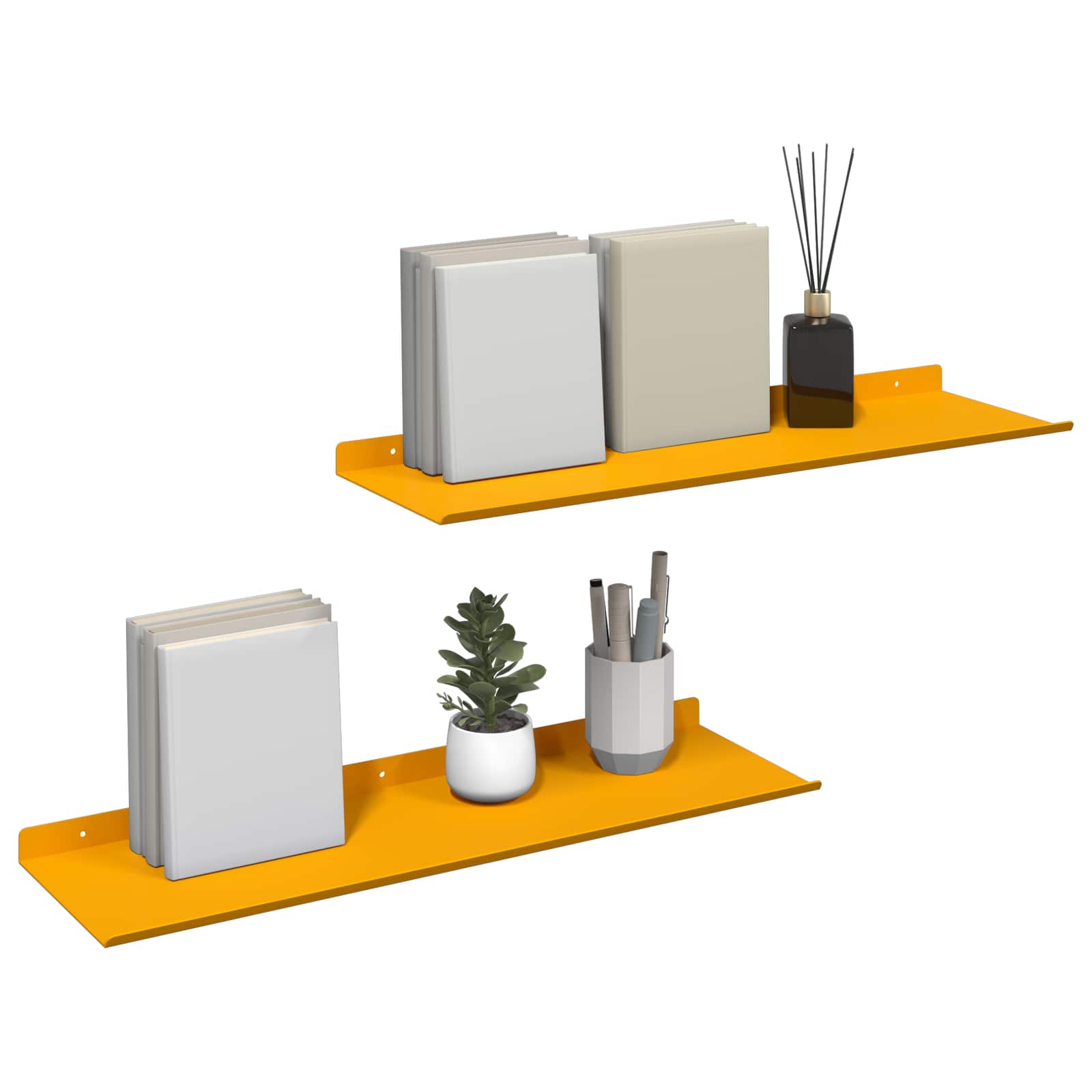 Lebdeća polica Zidne 2 pcs Žuta 60 x 18 x 2,5 cm Čelik