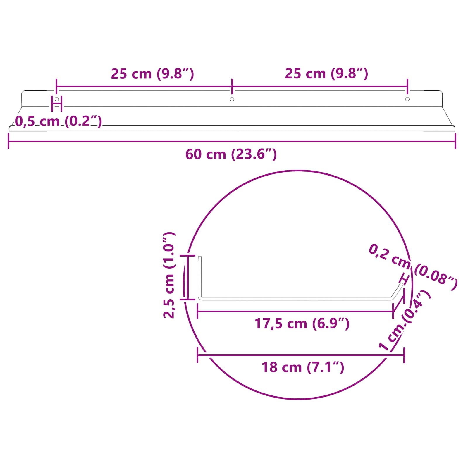 Lebdeća polica Zidne 4 pcs Bijeli 60 x 18 x 2,5 cm Čelik