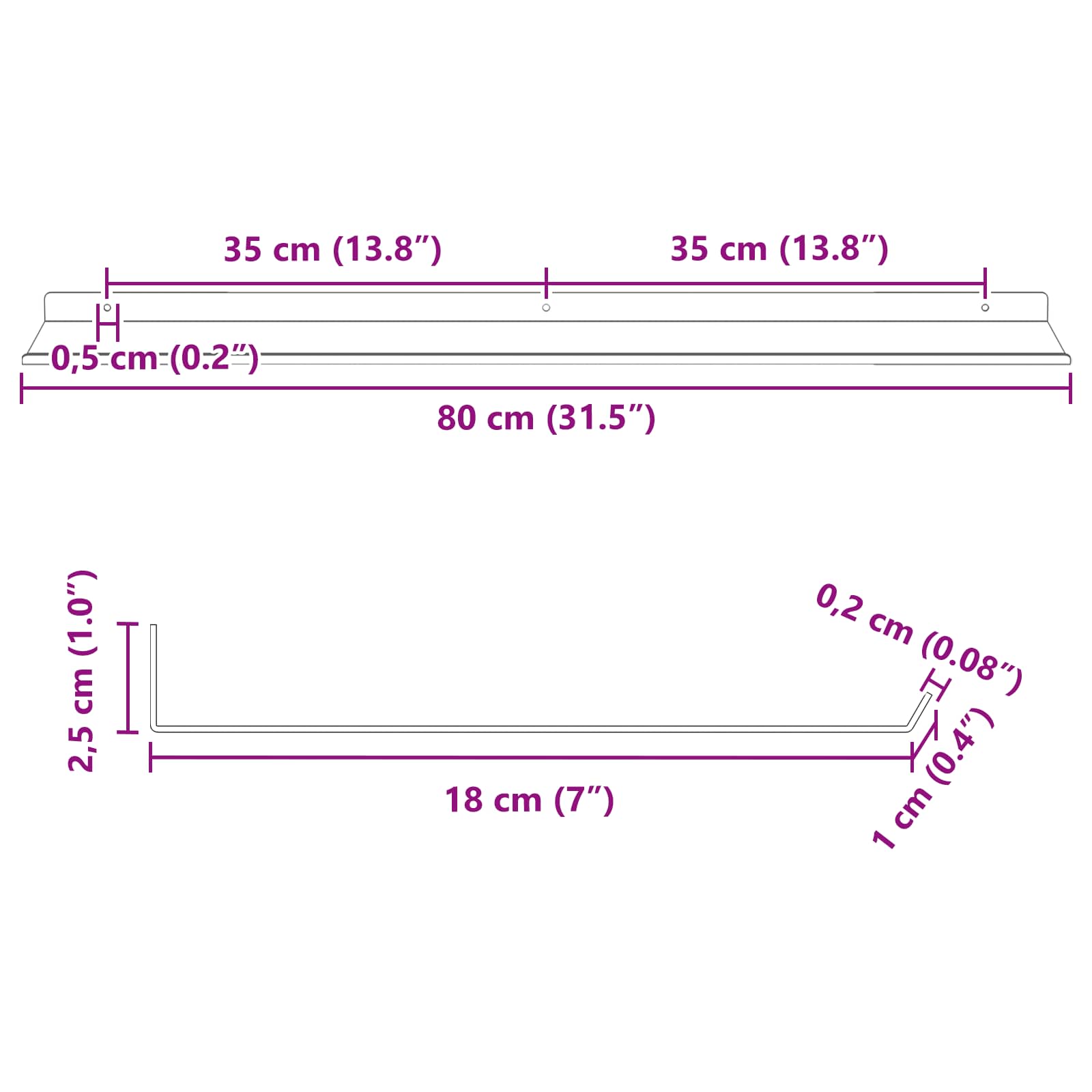 Lebdeća polica Zidne 4 pcs Ružičasta 80 x 18 x 2,5 cm Čelik