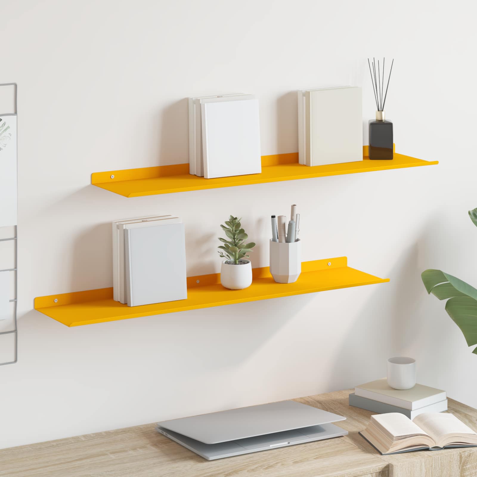Lebdeća polica Zidne 2 pcs Žuta 80 x 18 x 2,5 cm Čelik