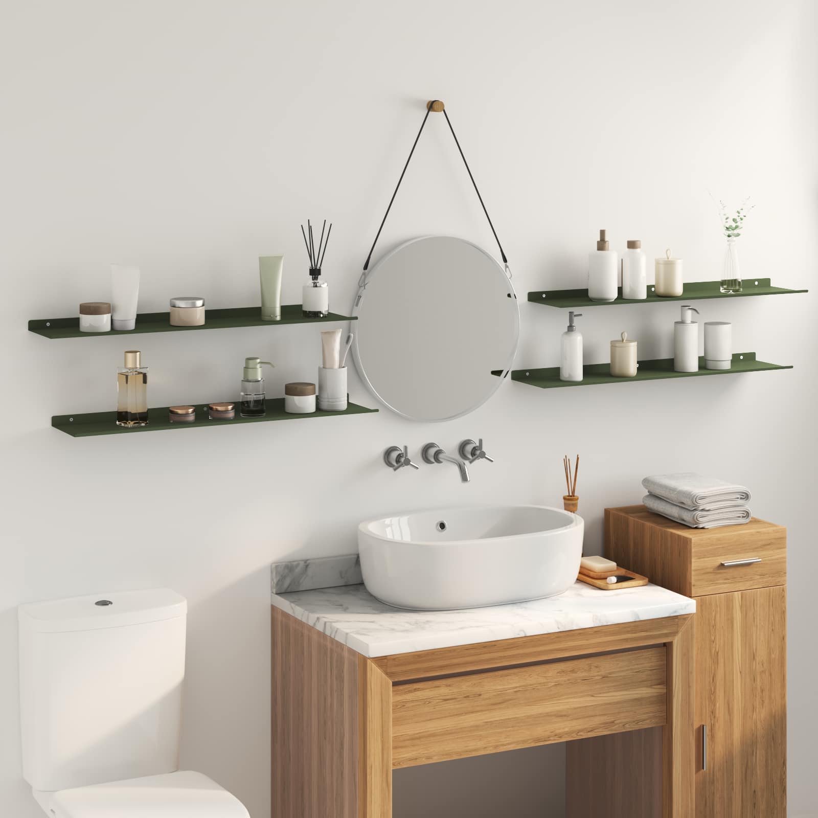 Lebdeća polica 4 pcs Maslinasto zelena 80 x 18 x 2,5 cm Čelik