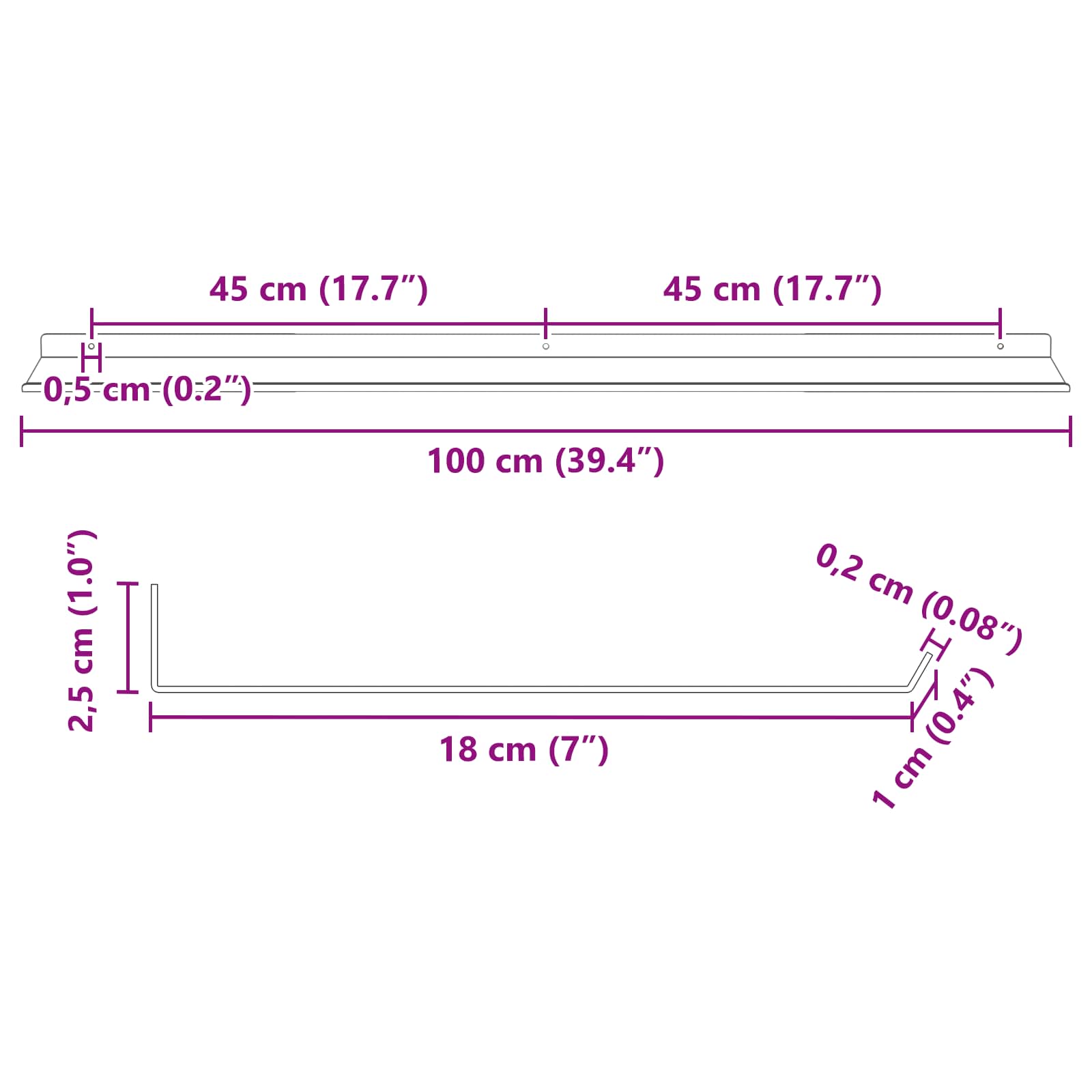 Lebdeća polica Zidne 4 pcs Ružičasta 100 x 18 x 2,5 cm Čelik