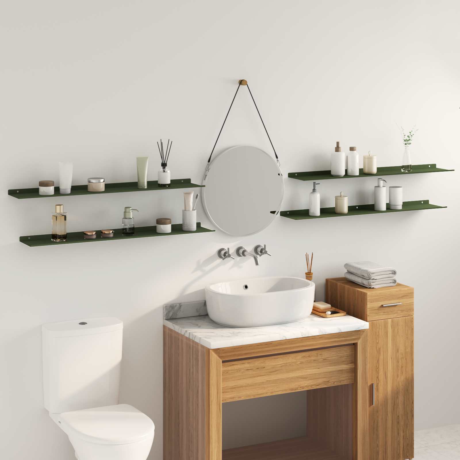 Lebdeća polica 4 pcs Maslinasto zelena 100 x 18 x 2,5 cm Čelik