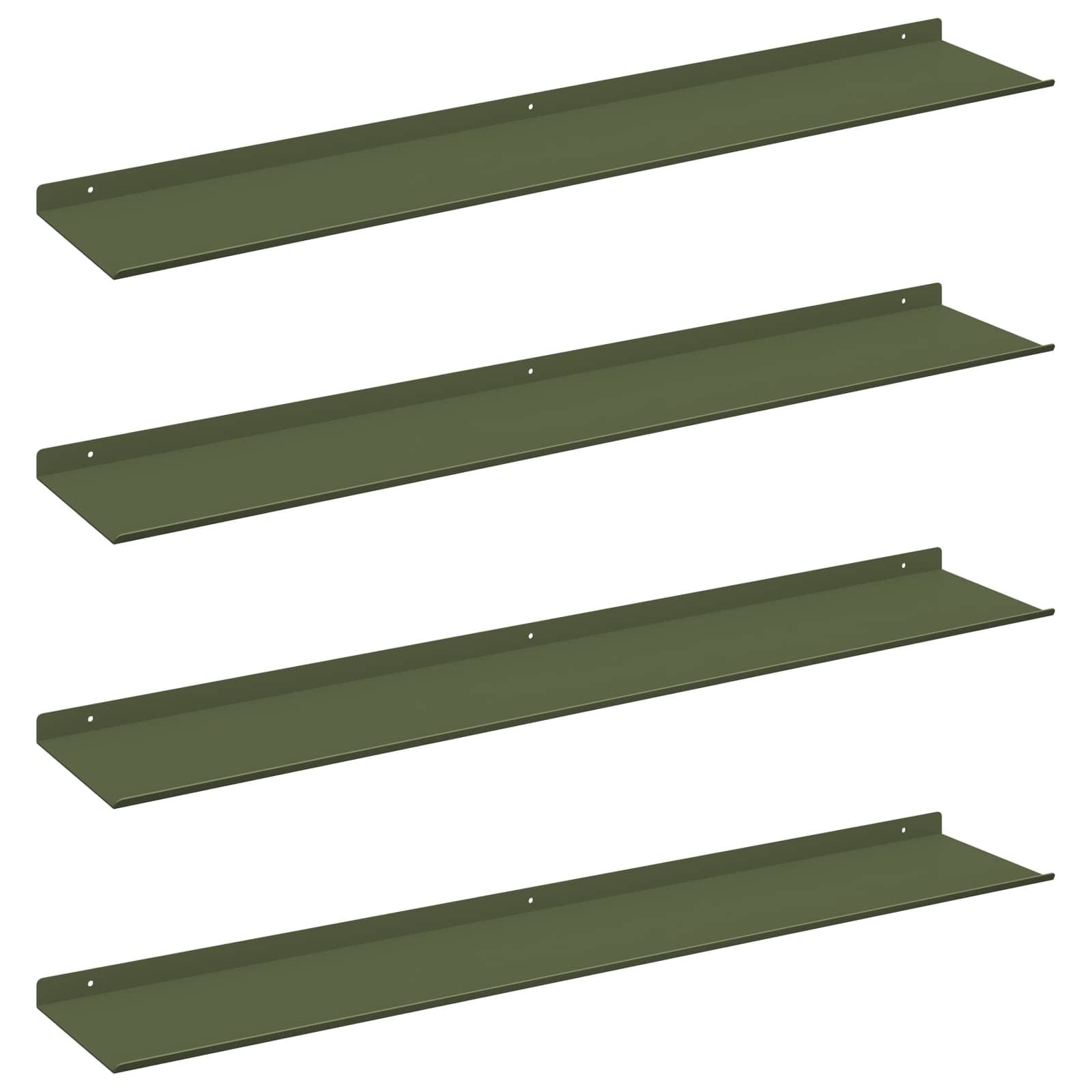 Lebdeća polica 4 pcs Maslinasto zelena 100 x 18 x 2,5 cm Čelik