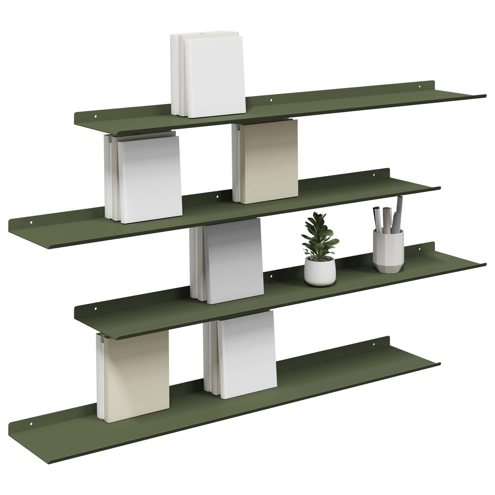 Lebdeća polica 4 pcs Maslinasto zelena 100 x 18 x 2,5 cm Čelik